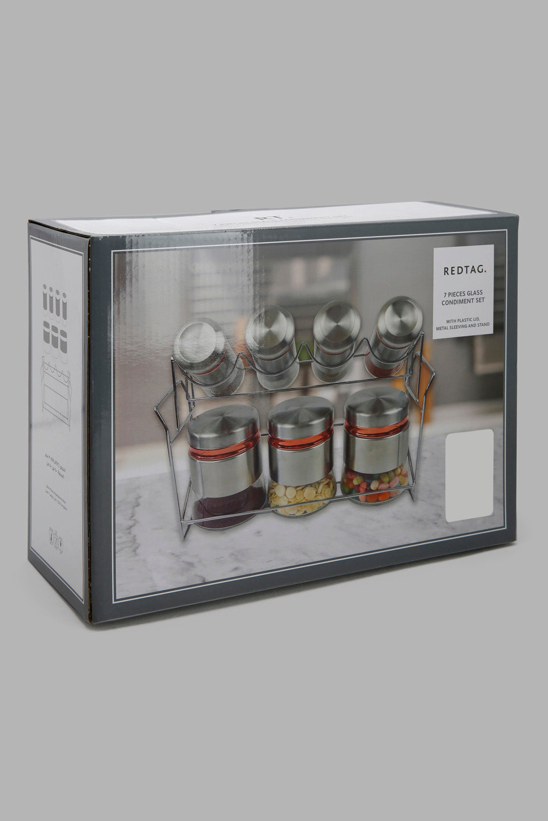 Redtag-Silver-Glass-Storage-Jar-Set-(8Peice)-Category:0,-Colour:Silver,-Deals:New-In,-Filter:Home-Dining,-HMW-DIN-Storage,-New-In-HMW-DIN,-Non-Sale,-Section:Homewares,-W22A-Home-Dining-
