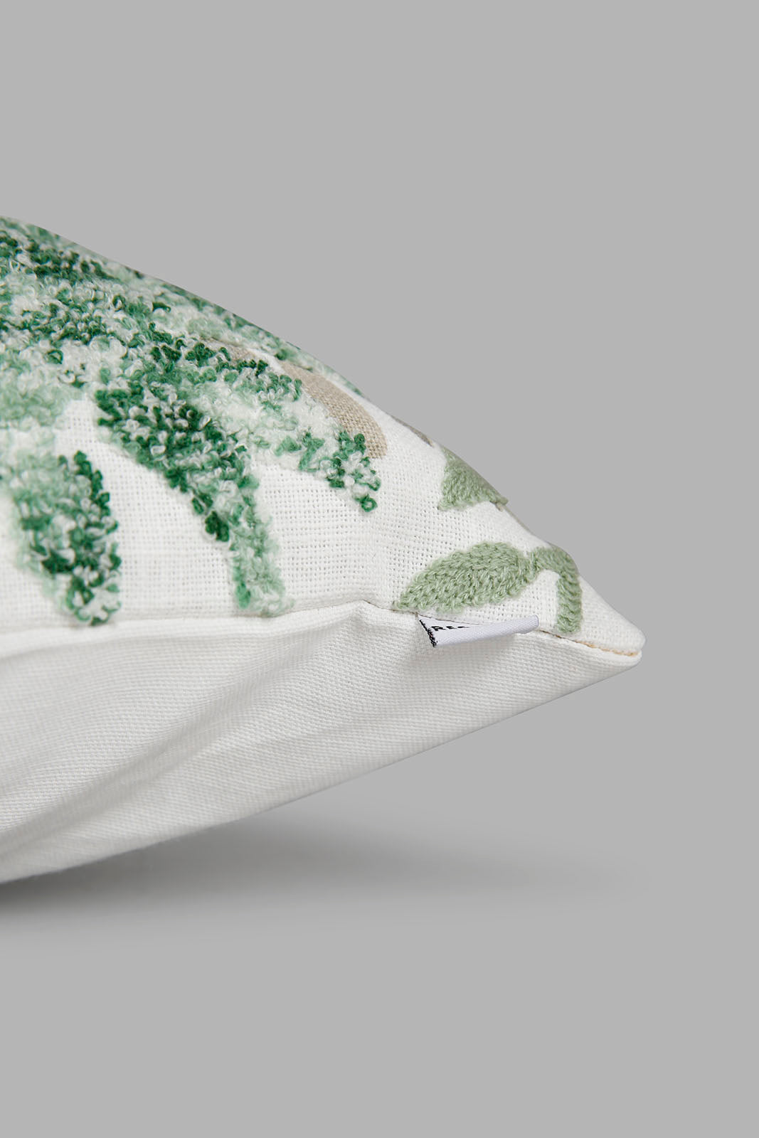 Redtag-Beige/Green-Leaf-Embroidery-Cushion-Category:Cushions,-Colour:Beige,-Deals:New-In,-Dept:Home,-Filter:Home-Bedroom,-HMW-BED-Cushions,-New-In-HMW-BED,-Non-Sale,-Section:Homewares,-W22B-Home-Bedroom-