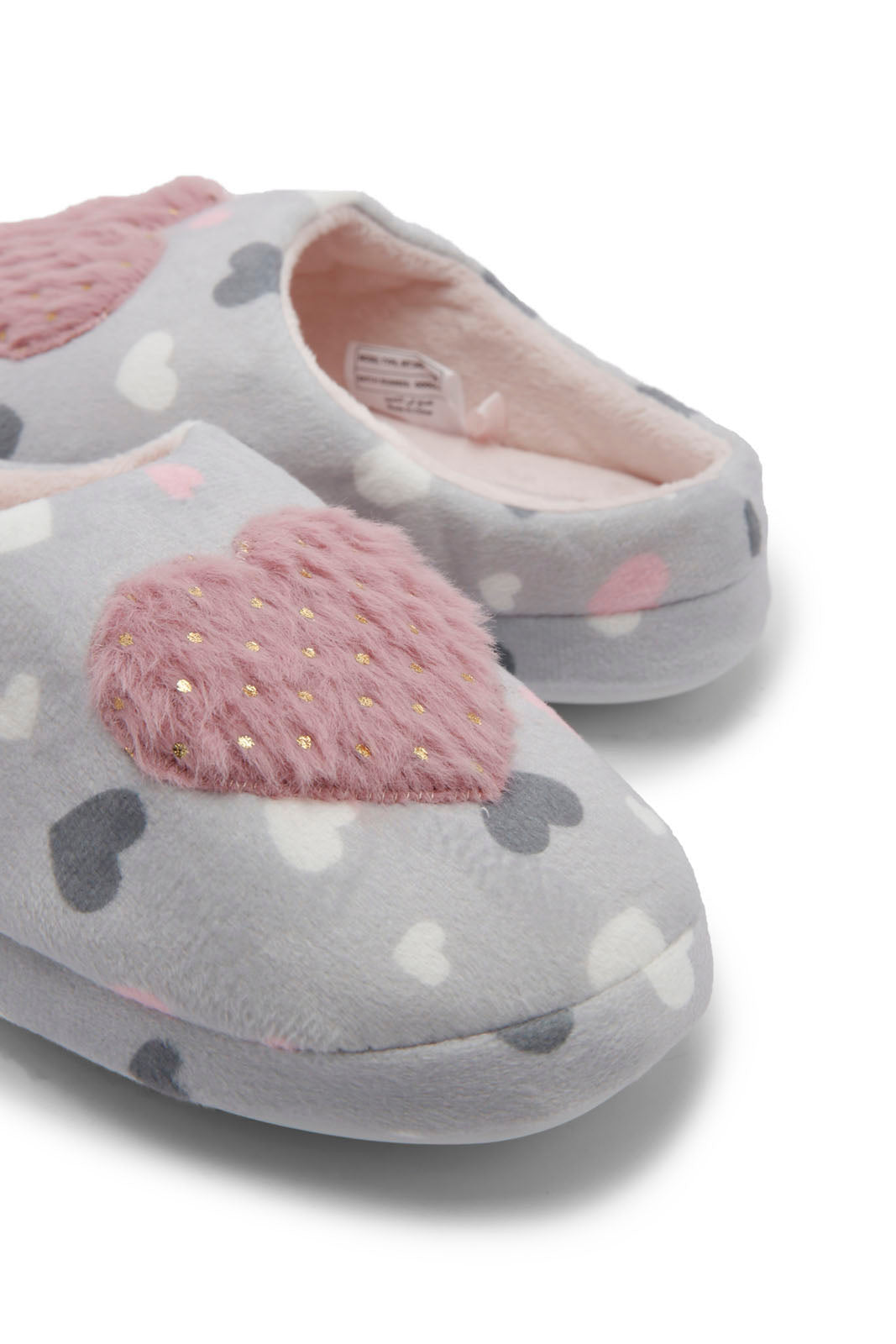 Redtag-Grey-Heart-Trim-Slippers-Category:Slippers,-Colour:Grey,-Deals:New-In,-Dept:Girls,-Filter:Girls-Footwear-(5-to-14-Yrs),-GSR-Slippers,-New-In-GSR-FOO,-Non-Sale,-Section:Girls-(0-to-14Yrs),-W22B-Senior-Girls-5 to 14 Years