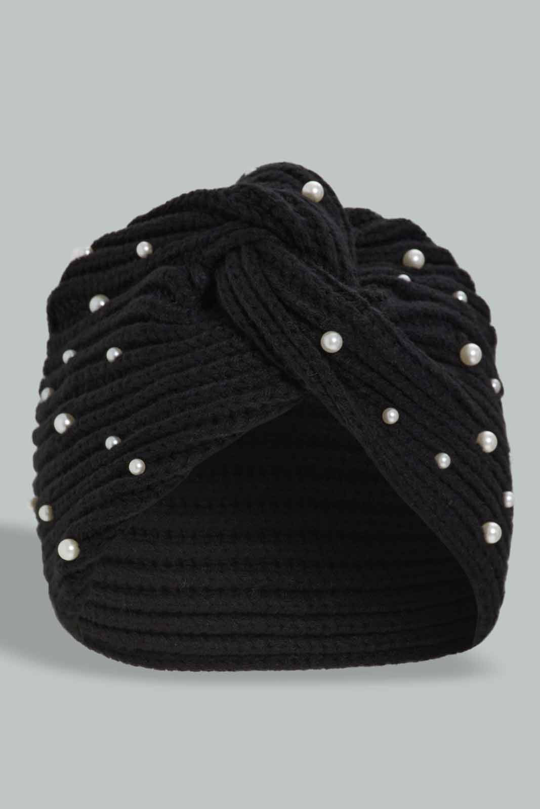 Redtag-Black-Embelished-Knitted-Cap-Category:Knitted-Accessories,-Colour:Black,-Filter:Women's-Accessories,-New-In,-New-In-Women-ACC,-Non-Sale,-Section:Women,-W22A,-Women-Knitted-Accessories-Women-