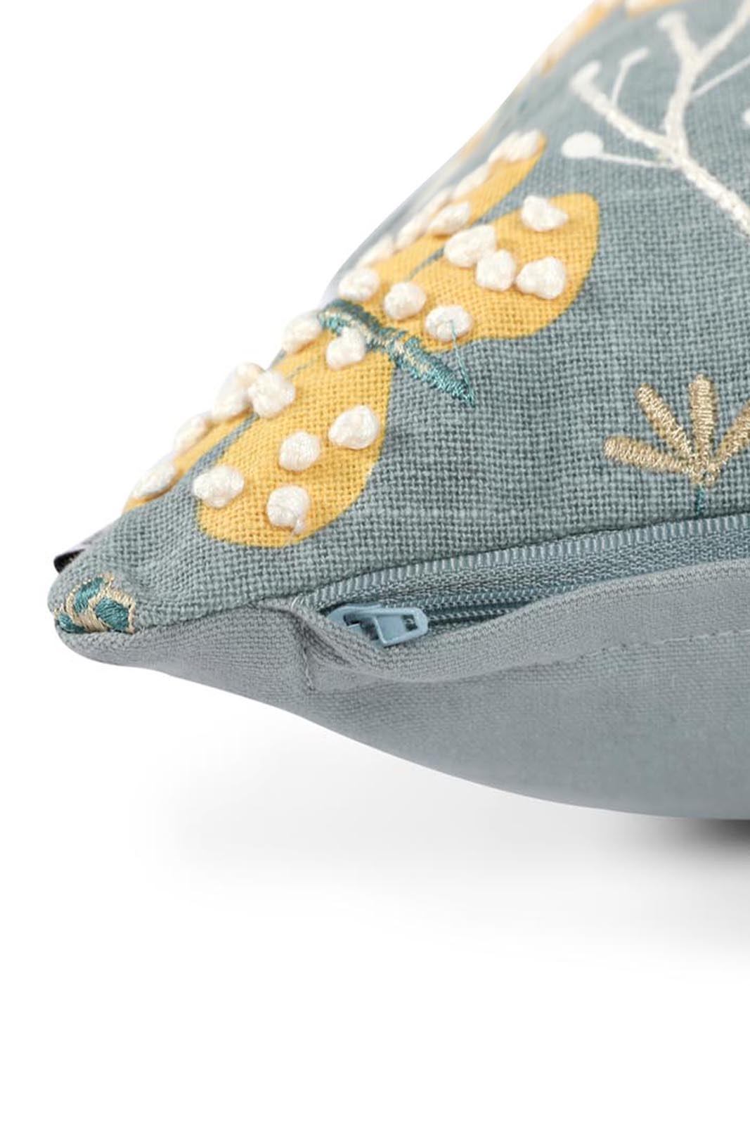 Redtag-Yellow-Printed-Cushion-With-Embroidery-Category:Cushions,-Colour:Yellow,-Deals:New-In,-Dept:Home,-Filter:Home-Bedroom,-HMW-BED-Cushions,-New-In-HMW-BED,-Non-Sale,-Section:Homewares,-W22B-Home-Bedroom-