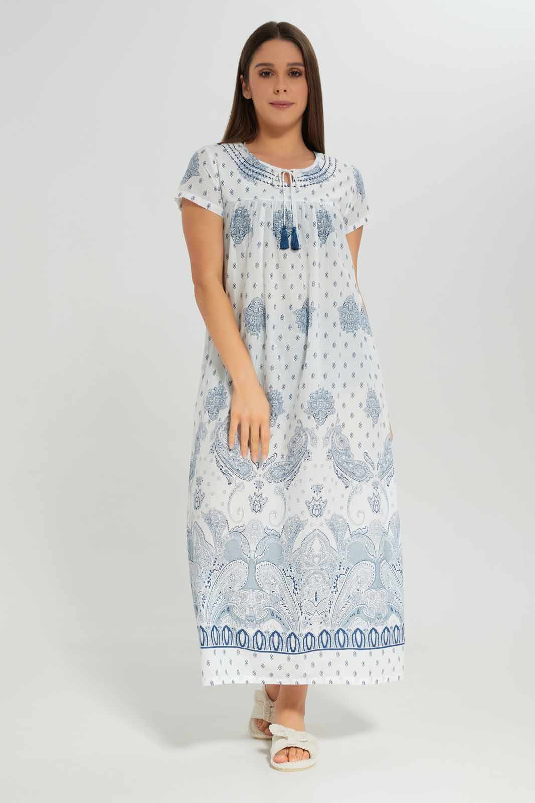 Redtag-Women-Beige-Aop-Longsleeves-Nightgown-Category:Nightgowns,-Colour:Assorted,-Deals:New-In,-Dept:Ladieswear,-Filter:Women's-Clothing,-New-In-Women-APL,-Non-Sale,-Section:Women,-W22B,-Women-Nightgowns--