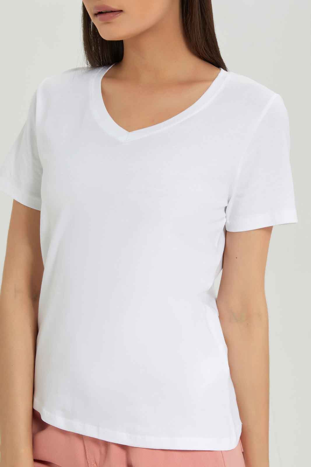 Redtag-Women-White-Short-Sleeve-V-Neck-T-Shirt-Category:T-Shirts,-Colour:White,-Deals:New-In,-Dept:Ladieswear,-Filter:Women's-Clothing,-New-In-Women-APL,-Non-Sale,-Section:Women,-TBL,-W22B,-Women-T-Shirts-Women's-