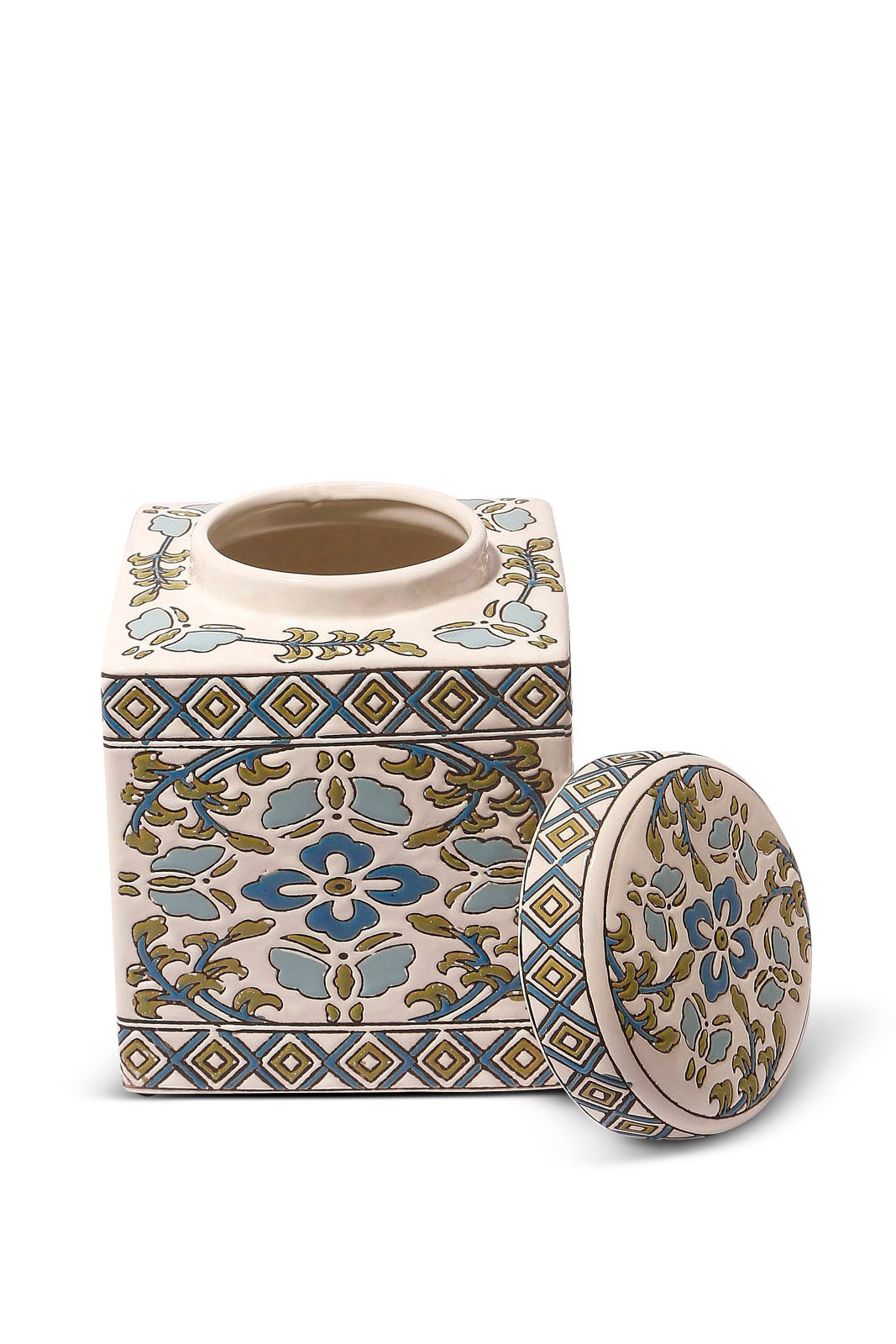 Redtag-White-Morocon-Pattern-Ceramic-Jar-Category:Fashion-Box,-Colour:White,-Deals:New-In,-Dept:Home,-Filter:Home-Decor,-HMW-HOM-Decorative-Accessories,-New-In-HMW-HOM,-Non-Sale,-S23A,-Section:Homewares-Home-Decor-