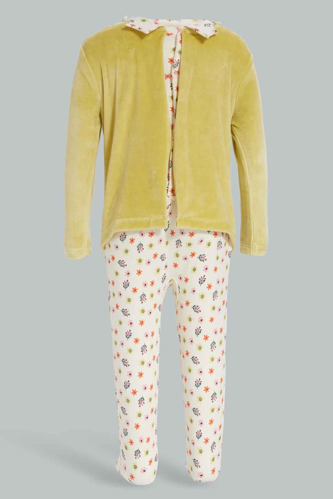 Redtag-Green-Mock-2Pc-Velour-Floral-Sleepsuit-Sage-Category:Sleepsuits,-Colour:Apricot,-Deals:New-In,-Filter:Baby-(0-to-12-Mths),-NBF-Sleepsuits,-New-In-NBF-APL,-Non-Sale,-Section:Boys-(0-to-14Yrs),-W22B-Baby-0 to 12 Months