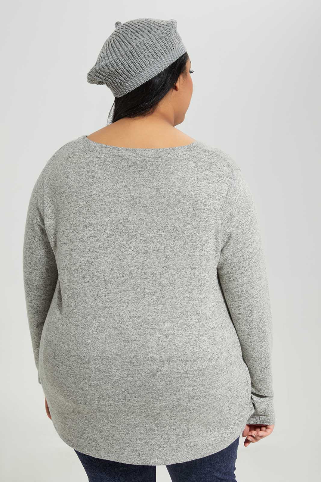 Redtag-Women-Grey-Marl-Knitted-Top-Category:Pullovers,-Colour:Grey,-Deals:New-In,-Filter:Women's-Clothing,-LDP-Pullovers,-New-In-LDP-APL,-Non-Sale,-Section:Women,-W22B-Women's-
