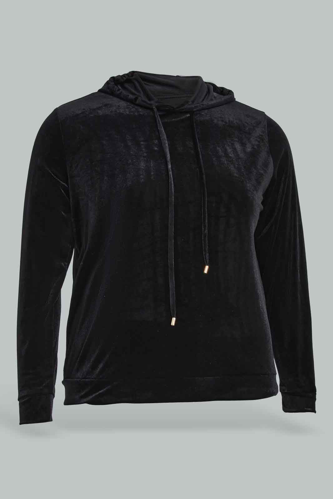 Redtag-Women-Black-Velour-Hooded-Sweatshirt-Category:Sweatshirts,-Colour:Black,-Deals:New-In,-Filter:Plus-Size,-LDP-Sweatshirts,-New-In-LDP-APL,-Non-Sale,-Section:Women,-TBL,-W22B-Women's-
