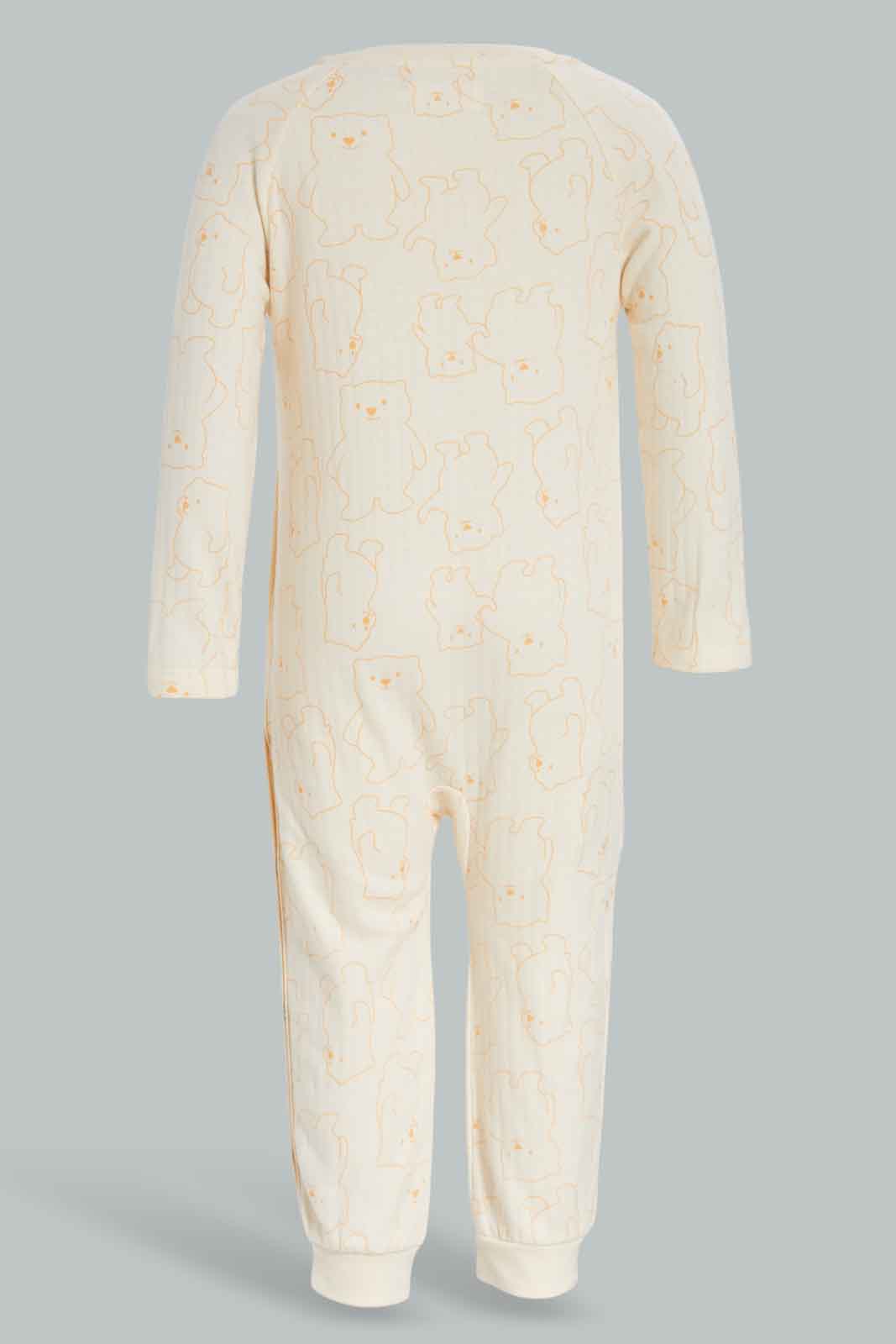 Redtag-Boys-Ecru-Aop-Textured-Teddy-Category:Rompers,-Colour:Ecru,-Deals:New-In,-Filter:Baby-(0-to-12-Mths),-NBB-Rompers,-New-In-NBB-APL,-Non-Sale,-Section:Boys-(0-to-14Yrs),-W22A-Baby-0 to 12 Months