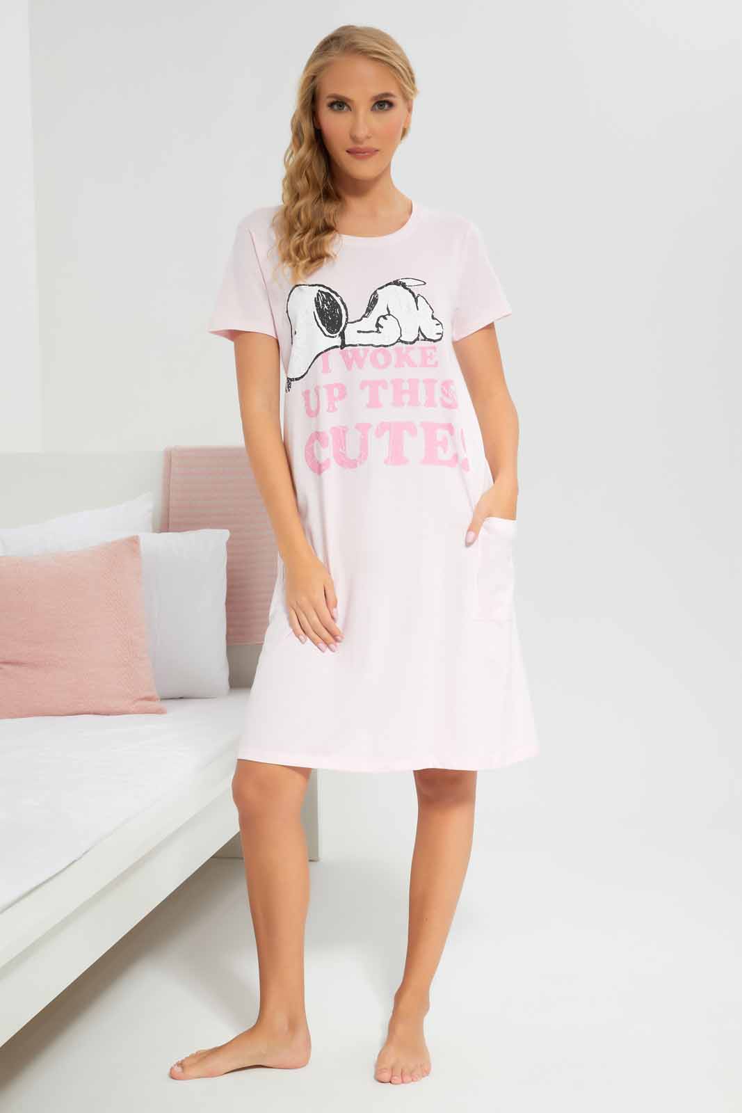 Redtag-Women-Pink-Color-Night-Dress-With-Side-Pockets-Category:Nightshirts,-Colour:Apricot,-Deals:New-In,-Filter:Women's-Clothing,-New-In-Women-APL,-Non-Sale,-Section:Women,-W22A,-Women-Nightshirts--