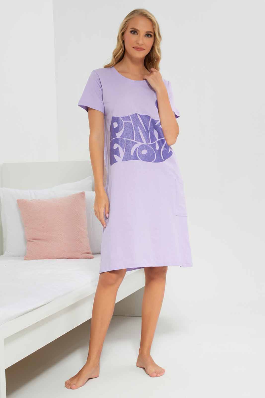 Redtag-Women-Lilac-Color-Night-Dress-With-Side-Pockets-Category:Nightshirts,-Colour:Lilac,-Deals:New-In,-Filter:Women's-Clothing,-New-In-Women-APL,-Non-Sale,-Section:Women,-W22A,-Women-Nightshirts--