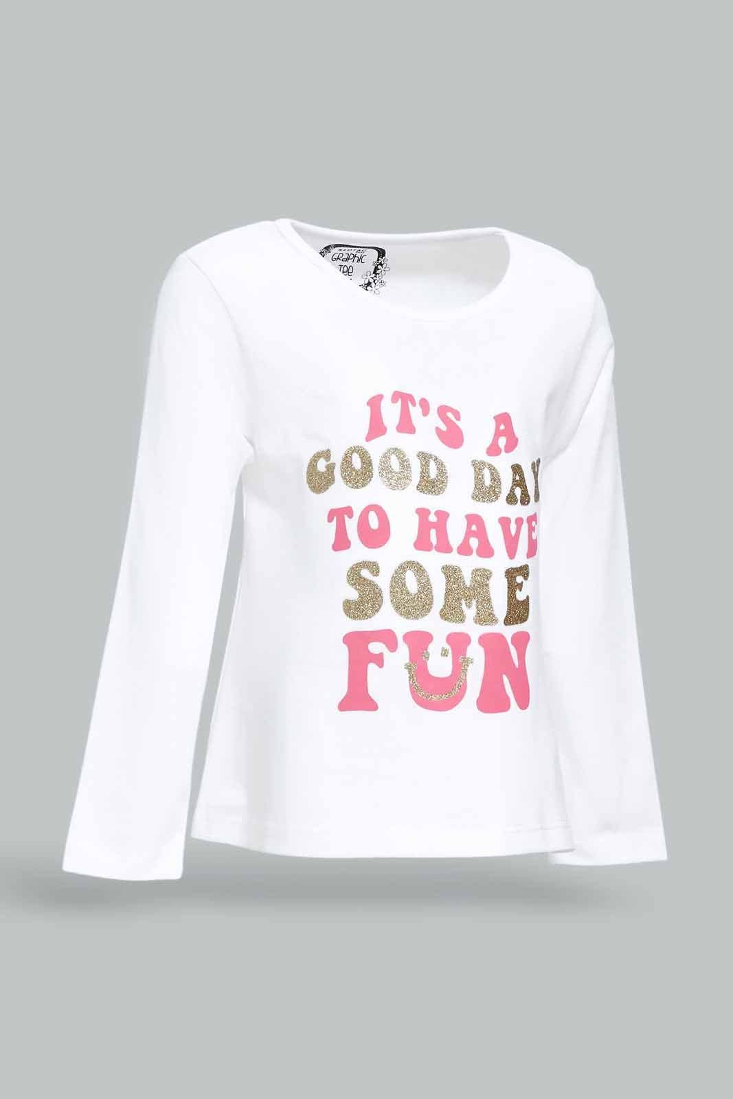 Redtag-Girls-White-Placement-Print-Graphic-Tee-Category:T-Shirts,-Colour:White,-Deals:New-In,-Dept:Girls,-Filter:Infant-Girls-(3-to-24-Mths),-ING-T-Shirts,-New-In-ING-APL,-Non-Sale,-S23A,-Section:Girls-(0-to-14Yrs),-TBL-Infant-Girls-3 to 24 Months