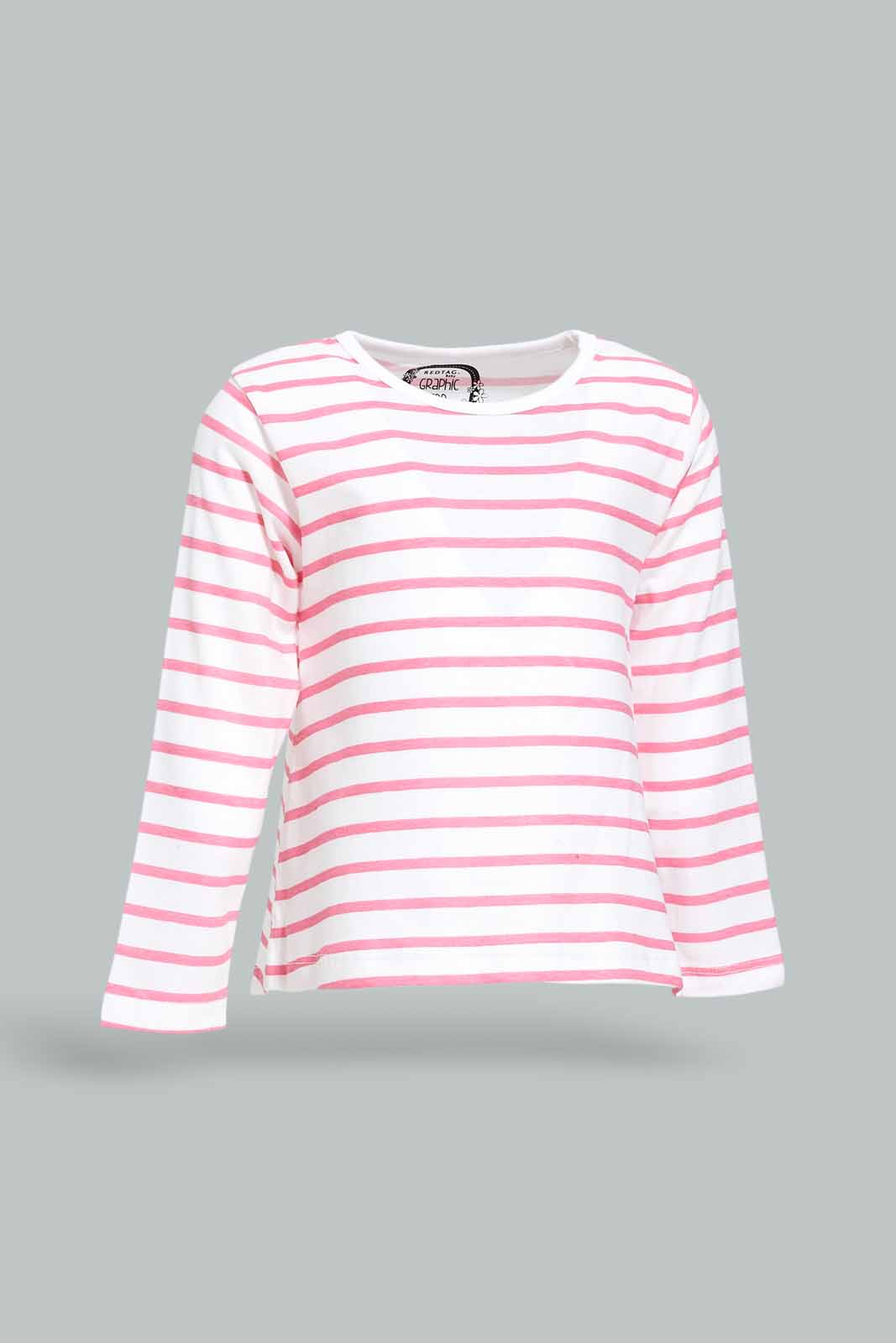 Redtag-Girls-Pink-Stripe-Tee-Category:T-Shirts,-Colour:Apricot,-Deals:New-In,-Dept:Girls,-Filter:Infant-Girls-(3-to-24-Mths),-ING-T-Shirts,-New-In-ING-APL,-Non-Sale,-S23A,-Section:Girls-(0-to-14Yrs),-TBL-Infant-Girls-3 to 24 Months