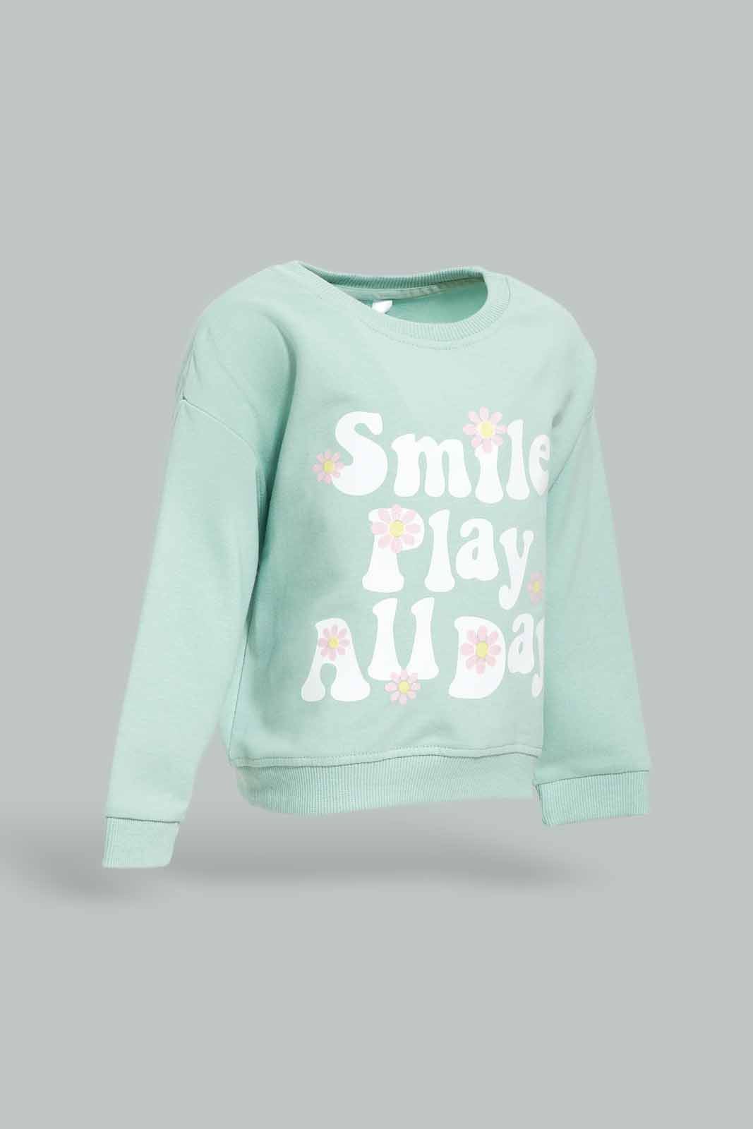 Redtag-Girls-Green-Placement-Print-Sweat-Top-Category:Sweatshirts,-Colour:Green,-Deals:New-In,-Dept:Girls,-Filter:Infant-Girls-(3-to-24-Mths),-ING-Sweatshirts,-New-In-ING-APL,-Non-Sale,-S23A,-Section:Girls-(0-to-14Yrs),-TBL-Infant-Girls-3 to 24 Months