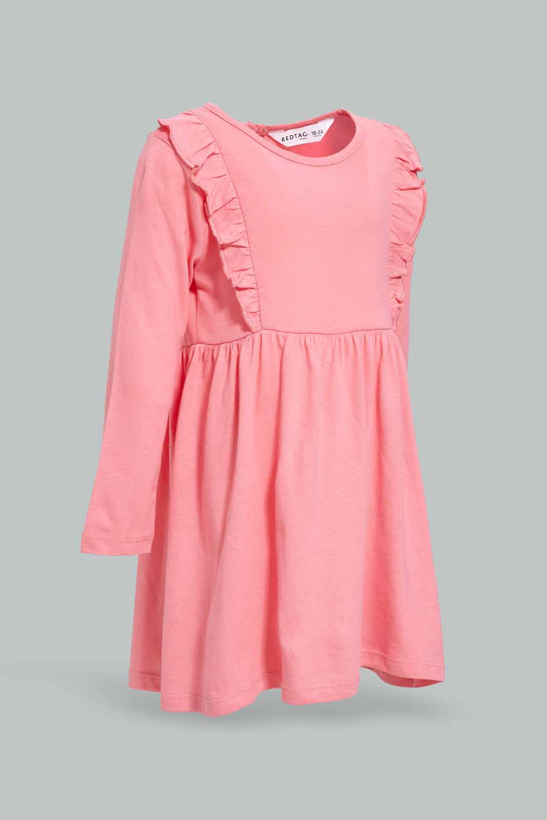 Redtag-Girls-Dusty-Pink-Solid-Knitted-Dress-Category:Dresses,-Colour:Apricot,-Deals:New-In,-Dept:Girls,-Filter:Infant-Girls-(3-to-24-Mths),-ING-Dresses,-New-In-ING-APL,-Non-Sale,-S23A,-Section:Girls-(0-to-14Yrs),-VLM-Infant-Girls-3 to 24 Months