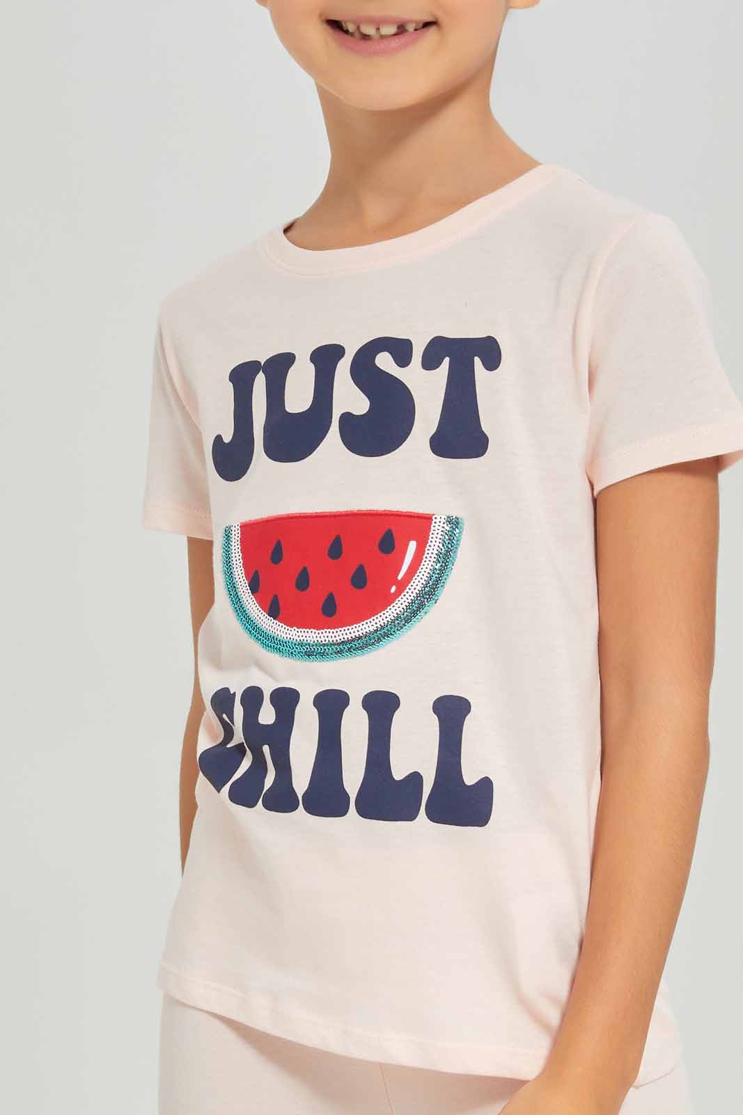Redtag-Girls-Ss-Watermelon-Tee---Pink-Category:T-Shirts,-Colour:Apricot,-Deals:New-In,-Dept:Girls,-Filter:Girls-(2-to-8-Yrs),-GIR-T-Shirts,-New-In-GIR-APL,-Non-Sale,-Section:Girls-(0-to-14Yrs),-TBL,-W22A-Girls-2 to 8 Years