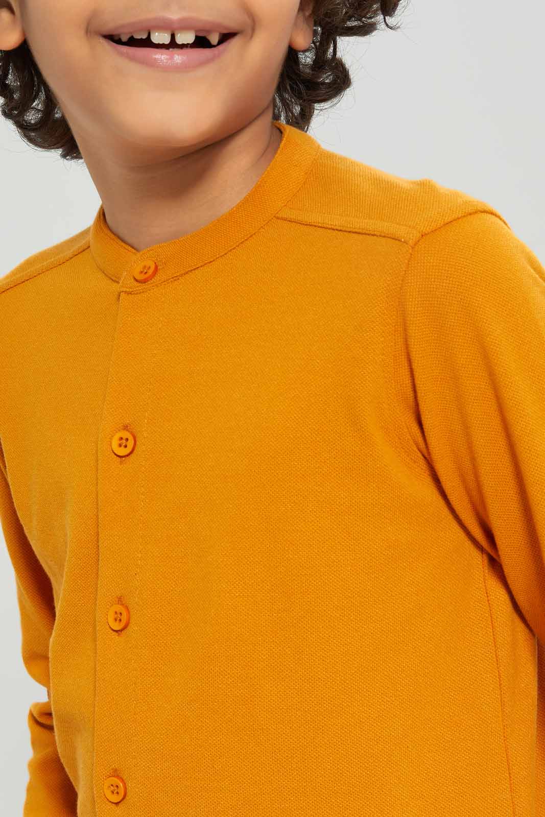 Boys-Gold Long Sleeve Pique Shirt