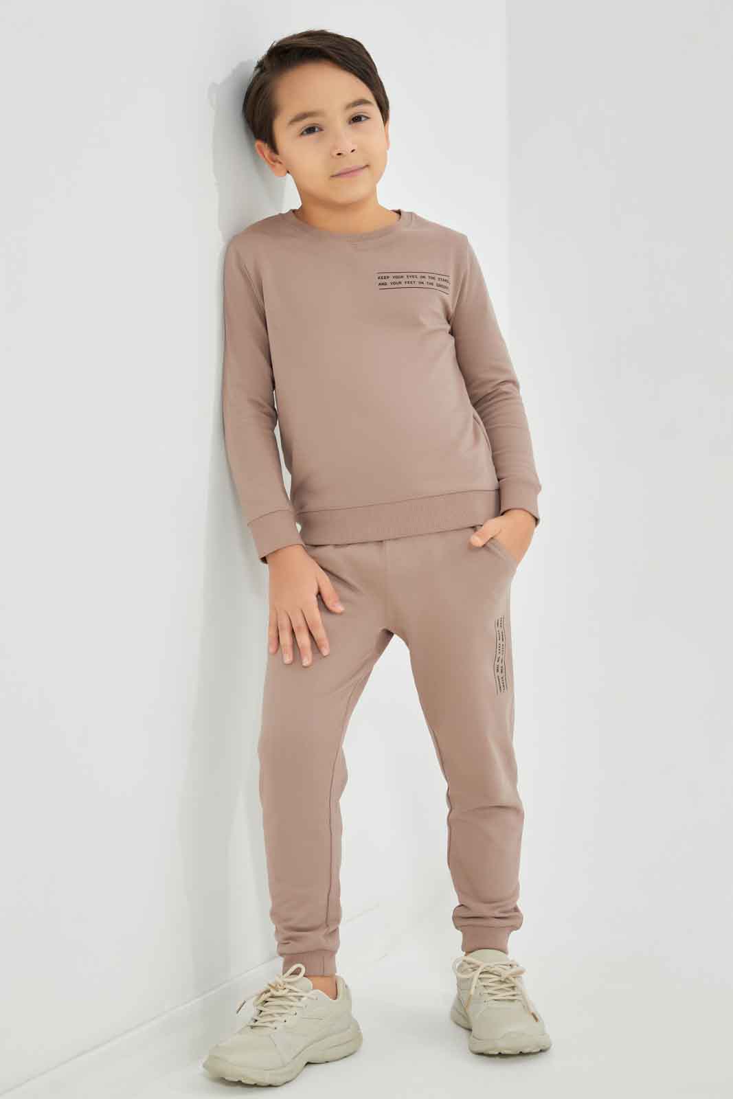 Redtag-Boys-Brown-Printed-Crew-Neck-Jogsuit-BOY-Jog-Sets,-Category:Jog-Sets,-Colour:Brown,-Deals:New-In,-Dept:Boys,-Filter:Boys-(2-to-8-Yrs),-New-In-BOY-APL,-Non-Sale,-S23A,-Section:Boys-(0-to-14Yrs)-Boys-2 to 8 Years