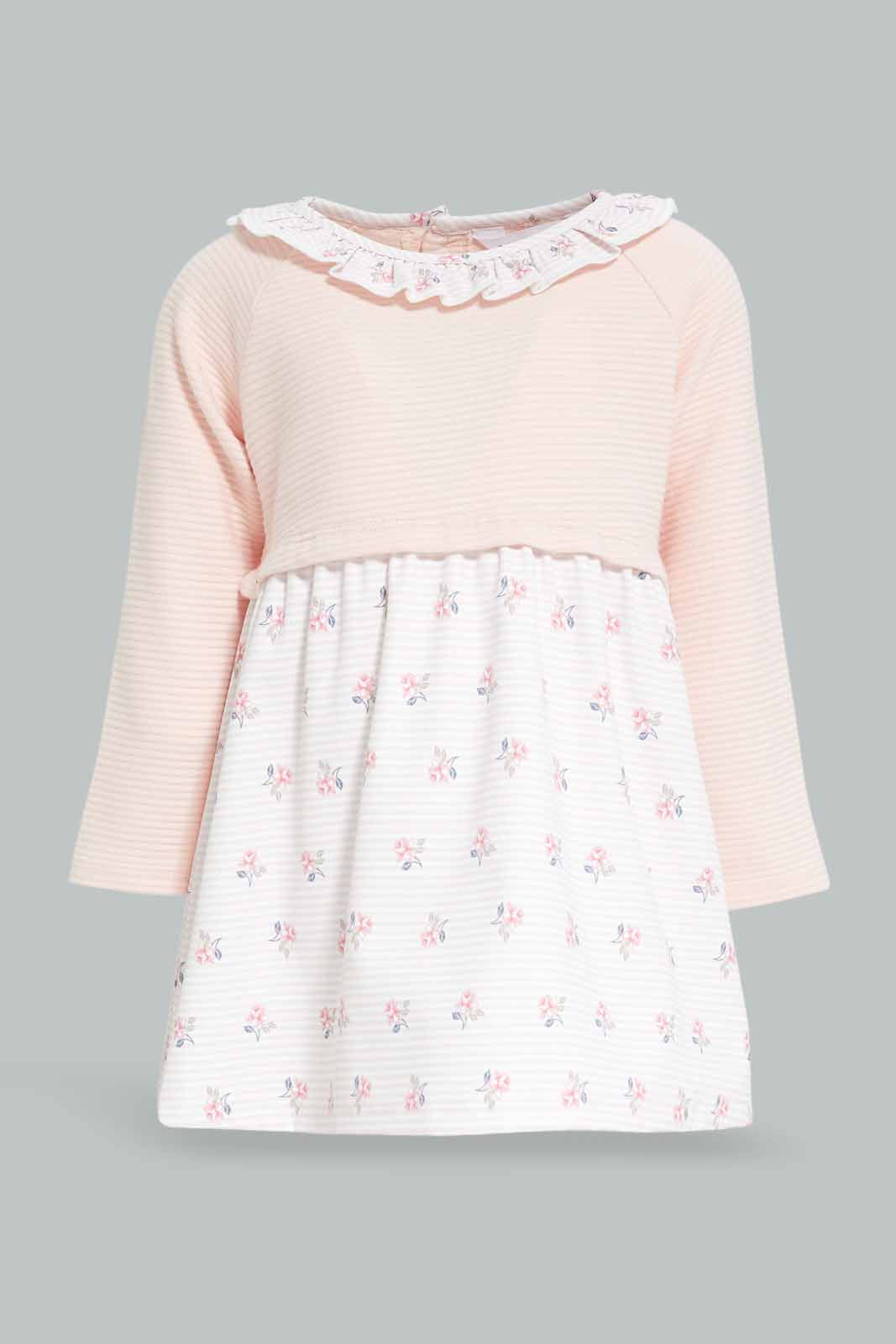 Redtag-Girls-Pink-Knit-With-Floral-Botom-Dress-Category:Dresses,-Colour:Apricot,-Deals:New-In,-Dept:Girls,-Filter:Infant-Girls-(3-to-24-Mths),-ING-Dresses,-New-In-ING-APL,-Non-Sale,-Section:Girls-(0-to-14Yrs),-W22B-Infant-Girls-3 to 24 Months