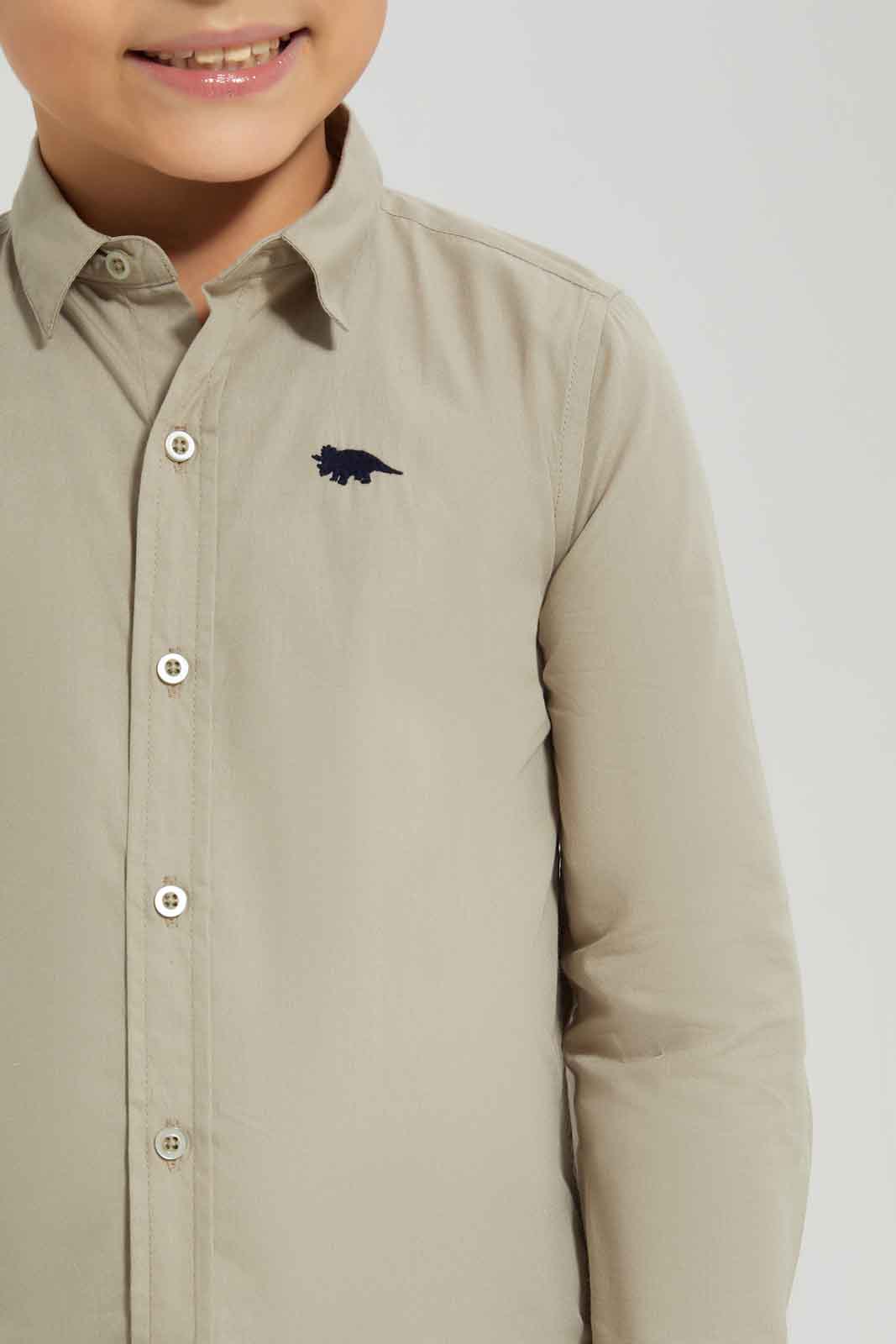 Redtag-Boys-Beige-Long-Sleeve-Embroidered-Poplin-Shirt-BOY-Shirts,-Category:Shirts,-Colour:Beige,-Deals:New-In,-Dept:Boys,-Filter:Boys-(2-to-8-Yrs),-New-In-BOY-APL,-Non-Sale,-S23A,-Section:Boys-(0-to-14Yrs),-VLM-Boys-2 to 8 Years
