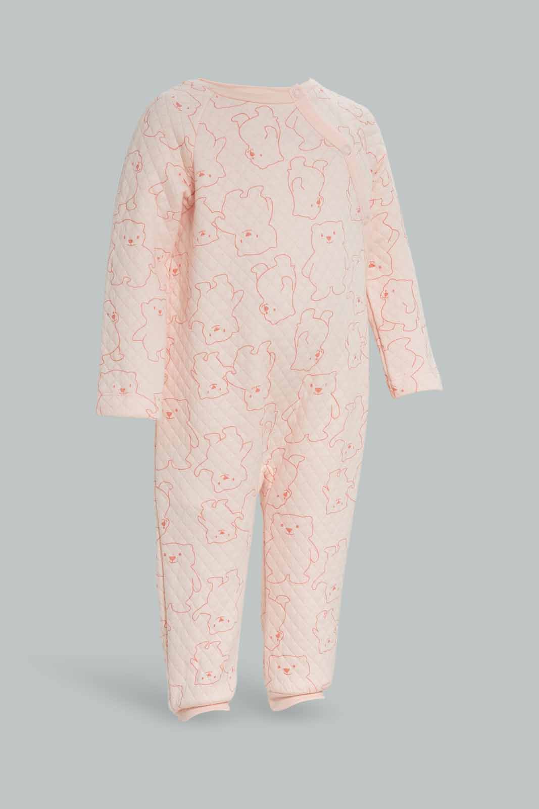 Redtag-Girls-Quilted-Romper-Aop-Teddy-Pink-Category:Rompers,-Colour:Assorted,-Deals:New-In,-Dept:New-Born,-Filter:Baby-(0-to-12-Mths),-NBG-Rompers,-New-In-NBG-APL,-Non-Sale,-Section:Boys-(0-to-14Yrs),-W22B-Baby-0 to 12 Months