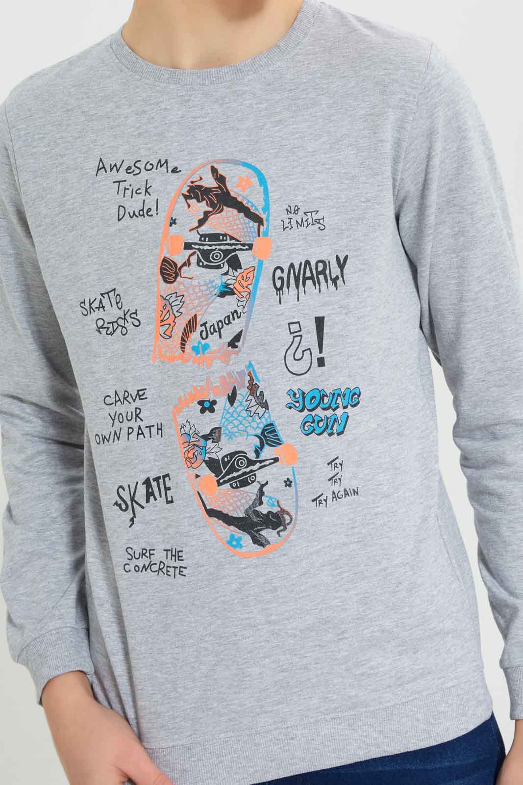Redtag-Boys-Grey-Mel-Young-Gun-Long-Sleeve-Graphic-Sweat-Tee-BSR-Sweatshirts,-Category:Sweatshirts,-Colour:Grey,-Deals:New-In,-Dept:Boys,-Filter:Senior-Boys-(8-to-14-Yrs),-New-In-BSR-APL,-Non-Sale,-S23A,-Section:Boys-(0-to-14Yrs),-TBL-Senior-Boys-9 to 14 Years