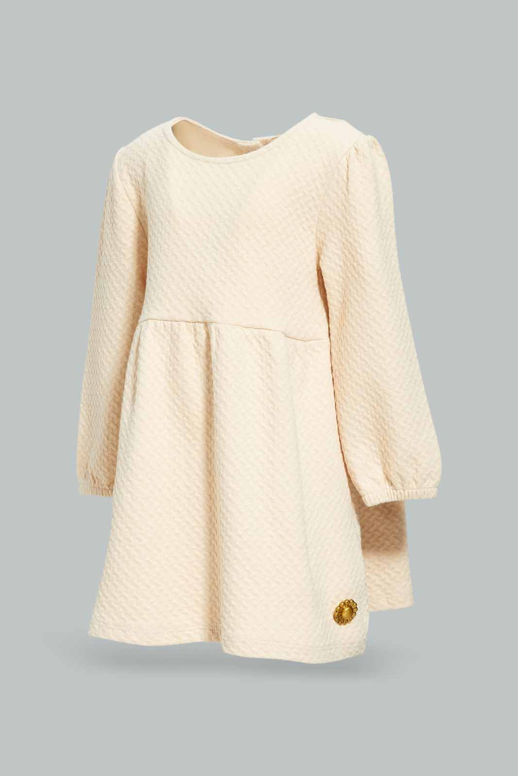 Redtag-Girls-Beige-Jacquard-Dress-Category:Dresses,-Colour:Beige,-Deals:New-In,-Dept:Girls,-Filter:Infant-Girls-(3-to-24-Mths),-ING-Dresses,-New-In-ING-APL,-Non-Sale,-S23A,-Section:Girls-(0-to-14Yrs)-Infant-Girls-3 to 24 Months