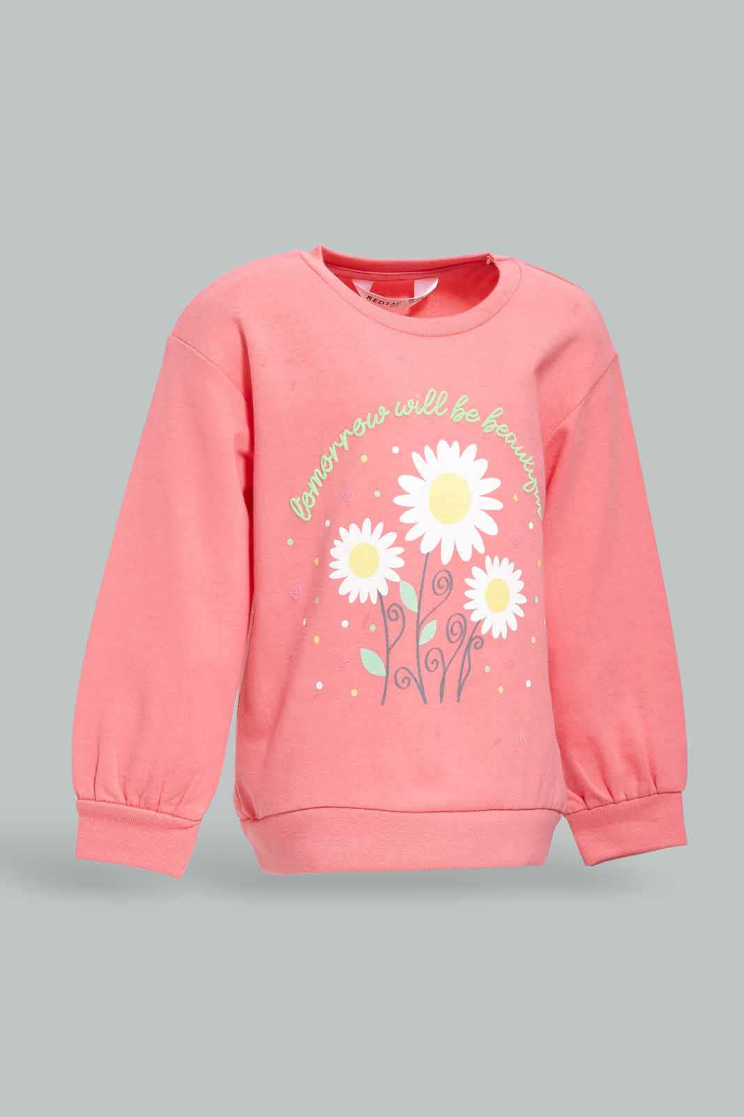 Redtag-Girls-Pink-Floral-Print-Sweatshirt-Category:Sweatshirts,-Colour:Apricot,-Deals:New-In,-Dept:Girls,-Filter:Infant-Girls-(3-to-24-Mths),-ING-Sweatshirts,-New-In-ING-APL,-Non-Sale,-S23A,-Section:Girls-(0-to-14Yrs)-Infant-Girls-3 to 24 Months
