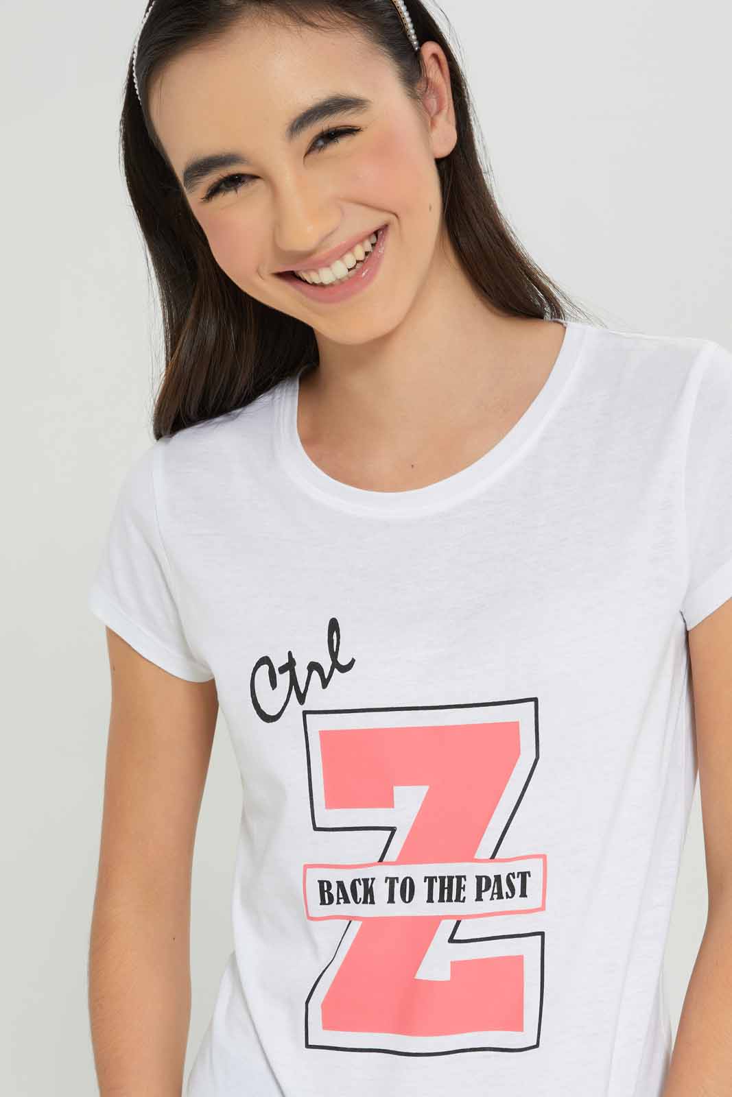 Redtag-Girls-White-S/S-T-Shirt-BTS,-Category:T-Shirts,-Colour:White,-Deals:New-In,-Dept:Girls,-Filter:Senior-Girls-(8-to-14-Yrs),-GSR-T-Shirts,-New-In-GSR-APL,-Non-Sale,-S23A,-Section:Girls-(0-to-14Yrs),-TBL-Senior-Girls-9 to 14 Years