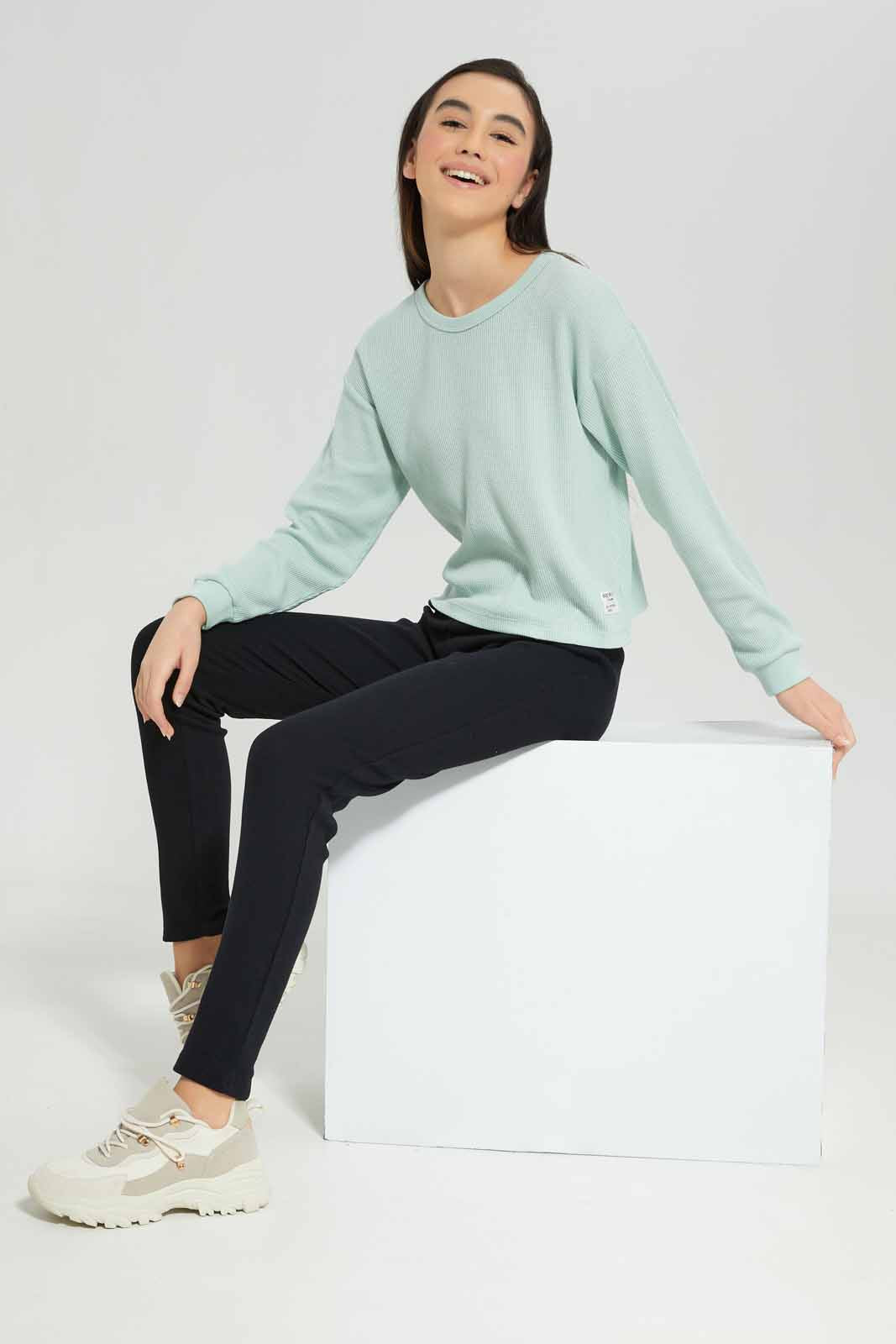 Redtag-Girls-Black-Rib-Leggings-BTS,-Category:Leggings,-Colour:Black,-Deals:New-In,-Dept:Girls,-Filter:Senior-Girls-(8-to-14-Yrs),-GSR-Leggings,-New-In-GSR-APL,-Non-Sale,-S23A,-Section:Girls-(0-to-14Yrs),-TBL-Senior-Girls-9 to 14 Years