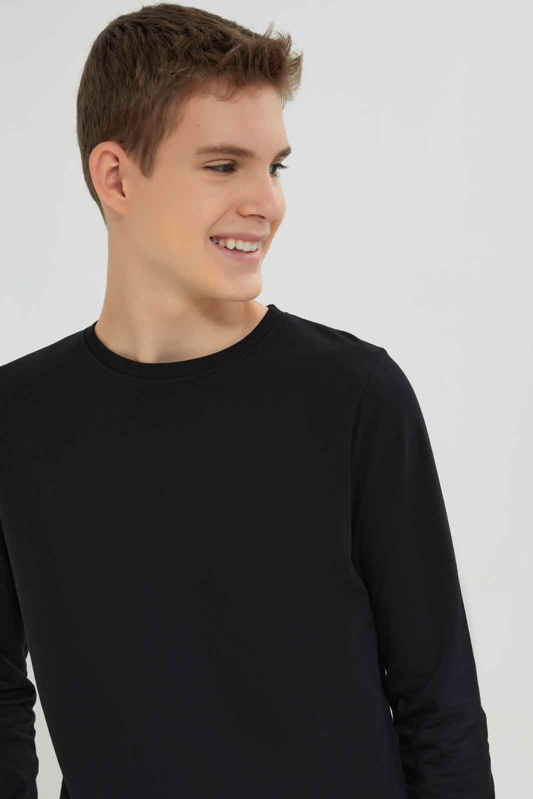 Redtag-Boys-Black-Plain-Long-Sleeve-Sweat-Tee-BSR-Sweatshirts,-Category:Sweatshirts,-Colour:Black,-Deals:New-In,-Dept:Boys,-Filter:Senior-Boys-(8-to-14-Yrs),-New-In-BSR-APL,-Non-Sale,-S23A,-Section:Boys-(0-to-14Yrs),-TBL-Senior-Boys-9 to 14 Years