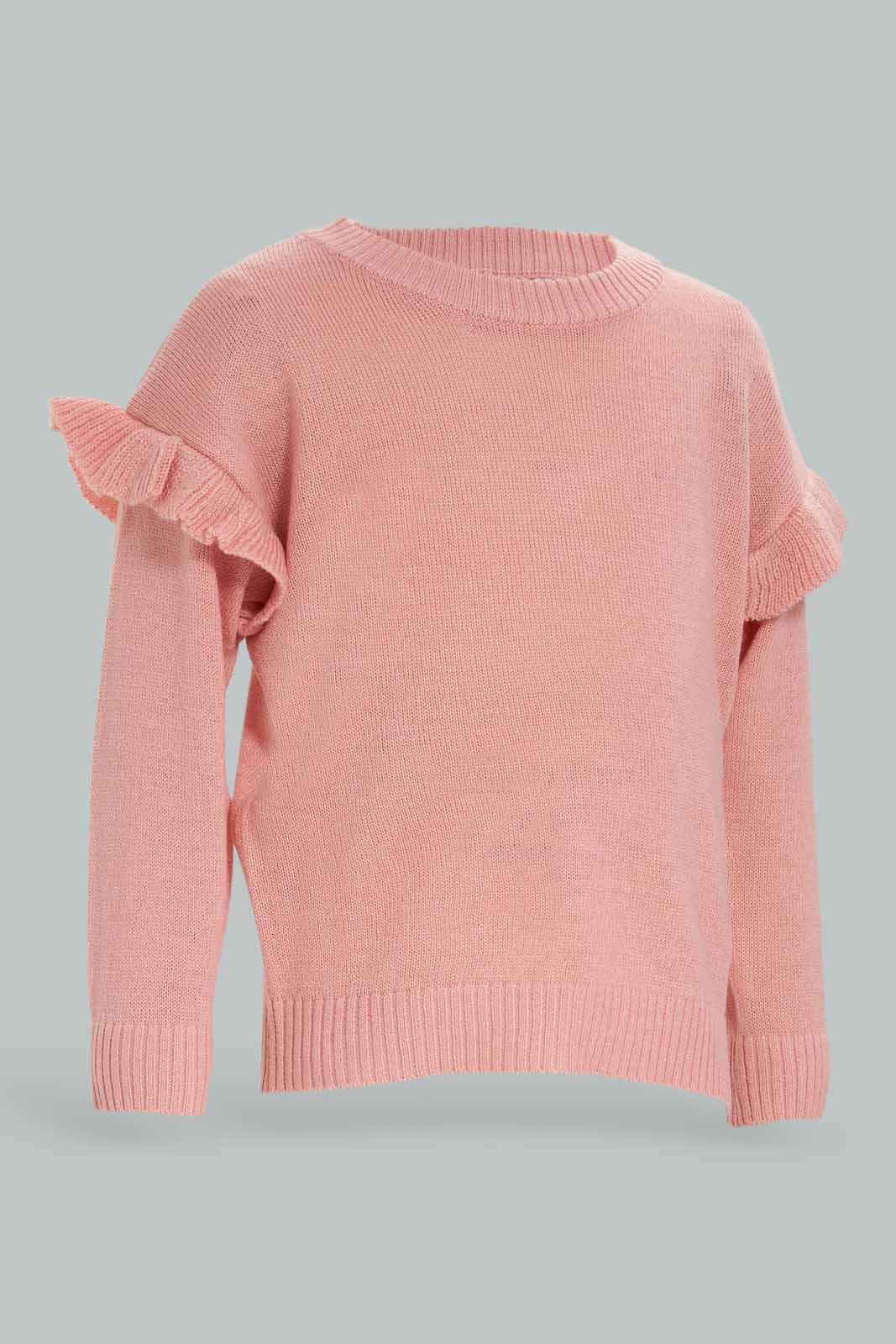 Redtag-Girls-Dark-Pink-Solid-Knit-Pullover-(blank),-Category:Pullovers,-Colour:Apricot,-Deals:New-In,-Dept:Girls,-Filter:Infant-Girls-(3-to-24-Mths),-ING-Pullovers,-New-In-ING-APL,-Non-Sale,-S23A,-Section:Girls-(0-to-14Yrs)-Infant-Girls-