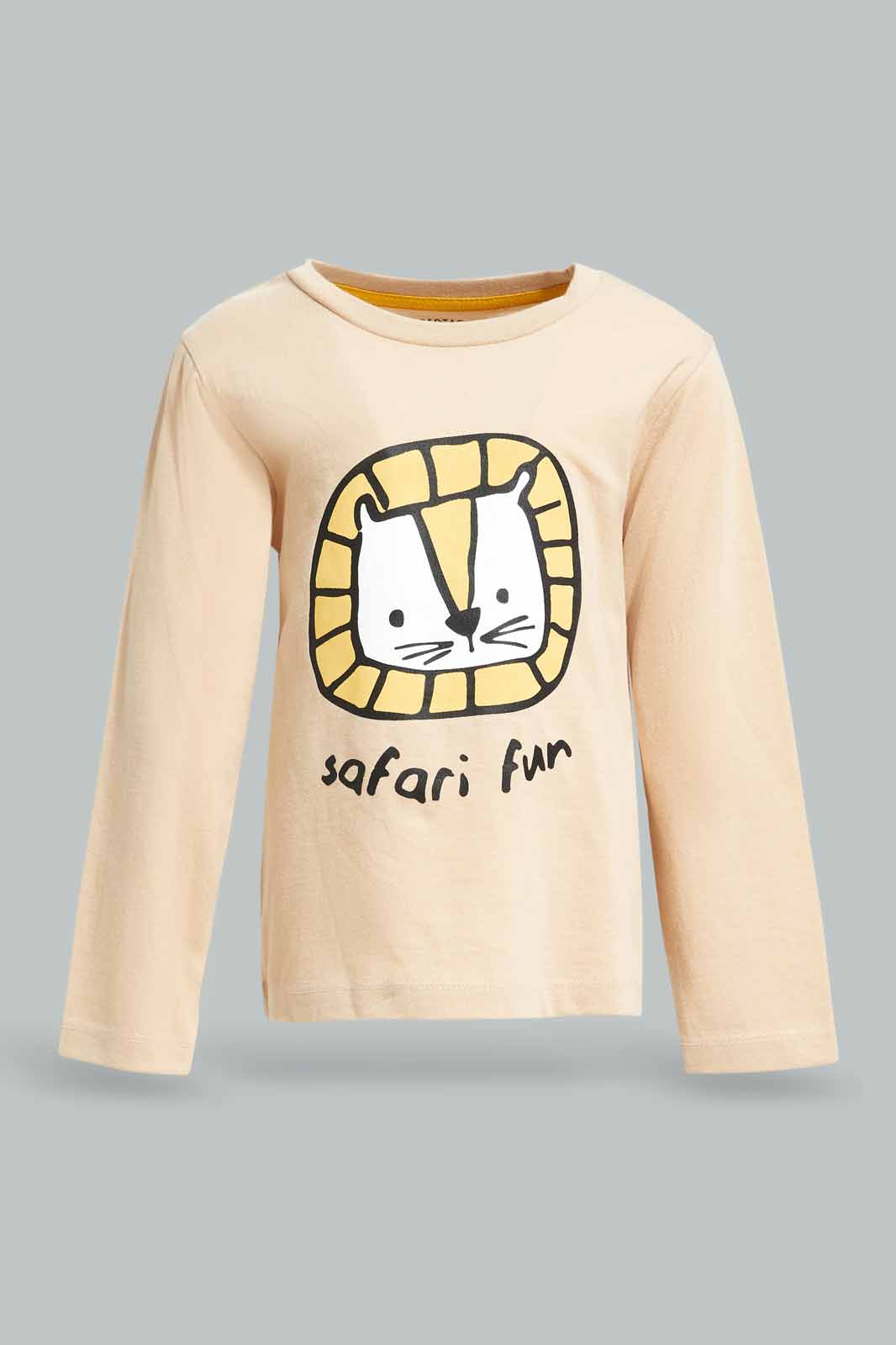 Redtag-Boys-Stone-Safari-Fun-Tiger-Long-Slv-T-Shirt-Category:T-Shirts,-Colour:Beige,-Deals:New-In,-Dept:Boys,-Filter:Infant-Boys-(3-to-24-Mths),-INB-T-Shirts,-New-In-INB-APL,-Non-Sale,-S23A,-Section:Boys-(0-to-14Yrs),-TBL-Infant-Boys-3 to 24 Months