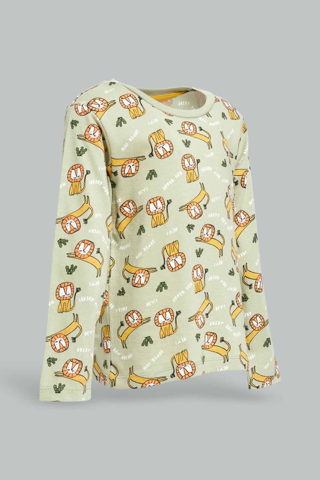 Redtag-Boys-Sage-Aop-Tiger-Ls-T-Shirt-Category:T-Shirts,-Colour:Green,-Deals:New-In,-Dept:Boys,-Filter:Infant-Boys-(3-to-24-Mths),-INB-T-Shirts,-New-In-INB-APL,-Non-Sale,-S23A,-Section:Boys-(0-to-14Yrs),-TBL-Infant-Boys-3 to 24 Months