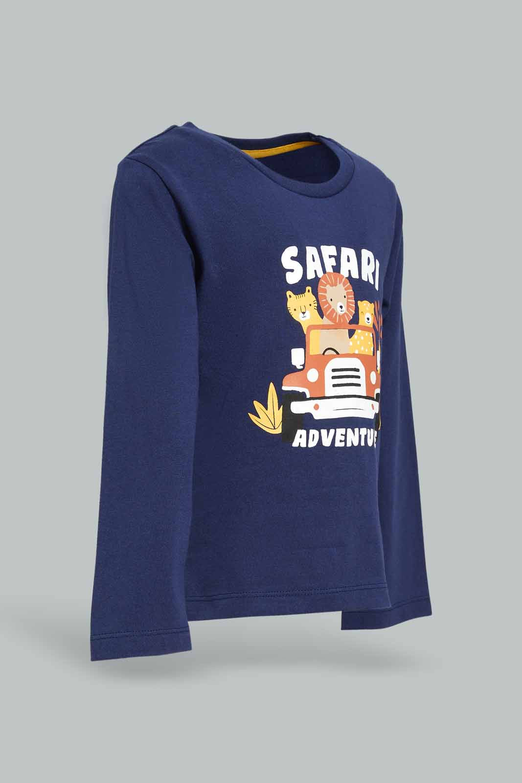 Redtag-Boys-Navy-Safari-Adventure-Ls-T-Shirt-Category:T-Shirts,-Colour:Navy,-Deals:New-In,-Dept:Boys,-Filter:Infant-Boys-(3-to-24-Mths),-INB-T-Shirts,-New-In-INB-APL,-Non-Sale,-S23A,-Section:Boys-(0-to-14Yrs),-TBL-Infant-Boys-3 to 24 Months