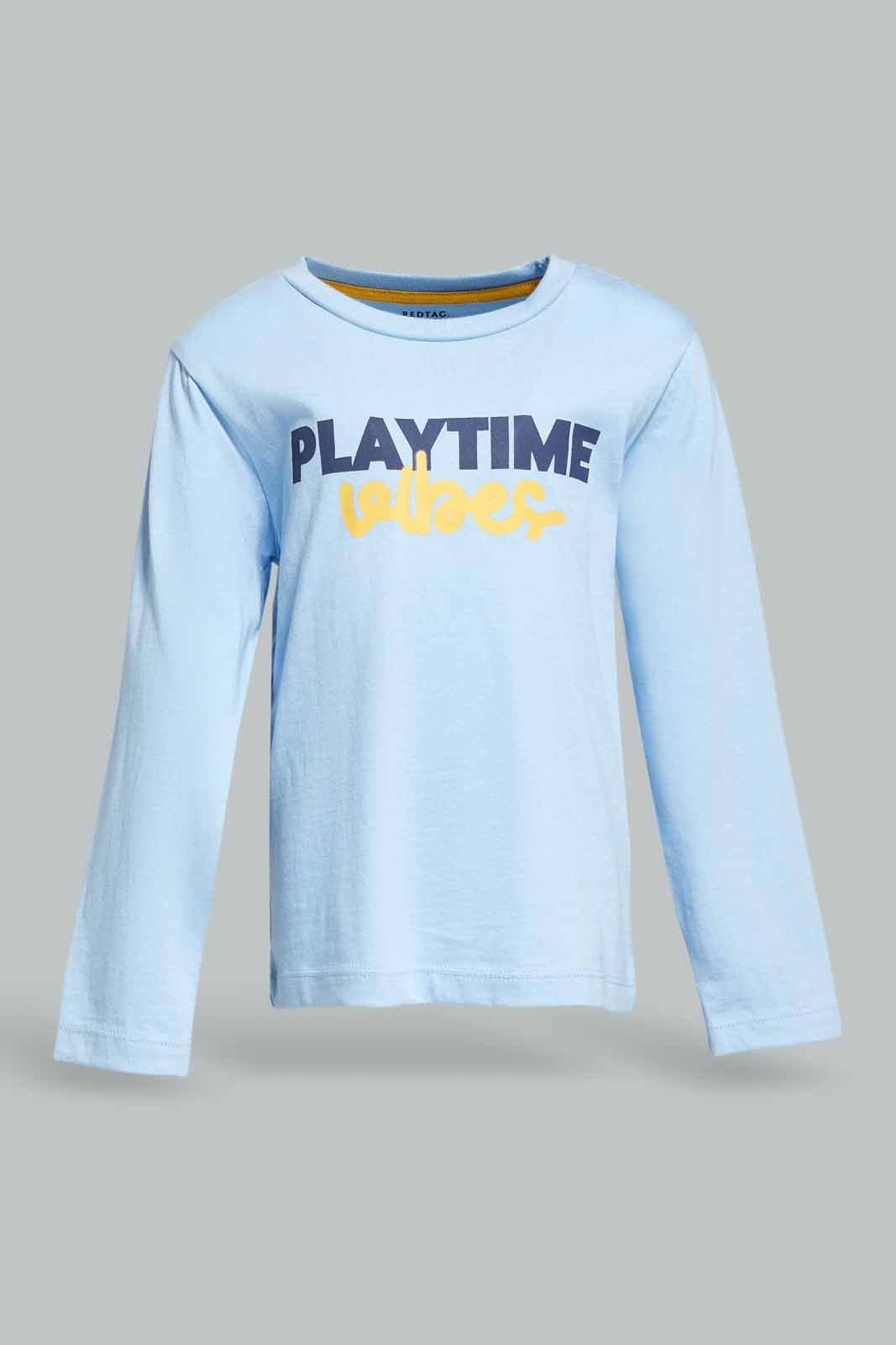 Redtag-Boys-Blue-Play-Time-Ls-T-Shirt-Category:T-Shirts,-Colour:Blue,-Deals:New-In,-Dept:Boys,-Filter:Infant-Boys-(3-to-24-Mths),-INB-T-Shirts,-New-In-INB-APL,-Non-Sale,-S23A,-Section:Boys-(0-to-14Yrs),-TBL-Infant-Boys-3 to 24 Months