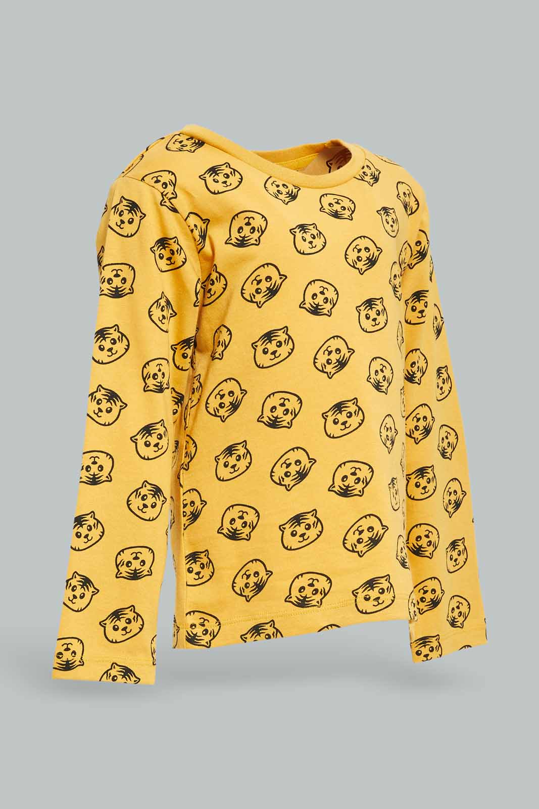 Redtag-Boys-Mustard-Tiger-Aop-Ls-Tshirt-Category:T-Shirts,-Colour:Mustard,-Deals:New-In,-Dept:Boys,-Filter:Infant-Boys-(3-to-24-Mths),-INB-T-Shirts,-New-In-INB-APL,-Non-Sale,-S23A,-Section:Boys-(0-to-14Yrs),-TBL-Infant-Boys-3 to 24 Months