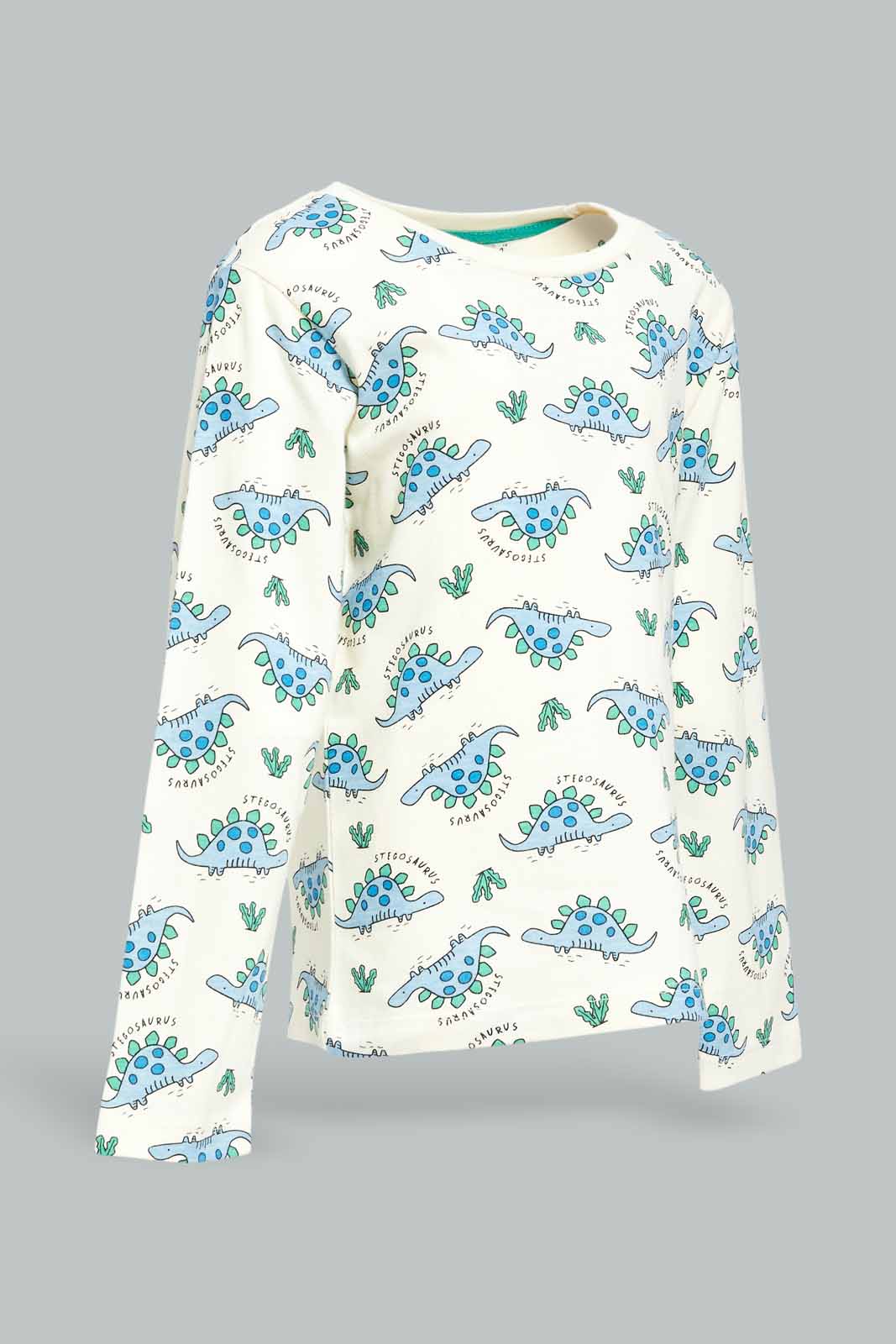 Redtag-Boys-Cream-Dino-Aop-Ls-Tshirt-Category:T-Shirts,-Colour:Cream,-Deals:New-In,-Dept:Boys,-Filter:Infant-Boys-(3-to-24-Mths),-INB-T-Shirts,-New-In-INB-APL,-Non-Sale,-S23A,-Section:Boys-(0-to-14Yrs),-TBL-Infant-Boys-3 to 24 Months