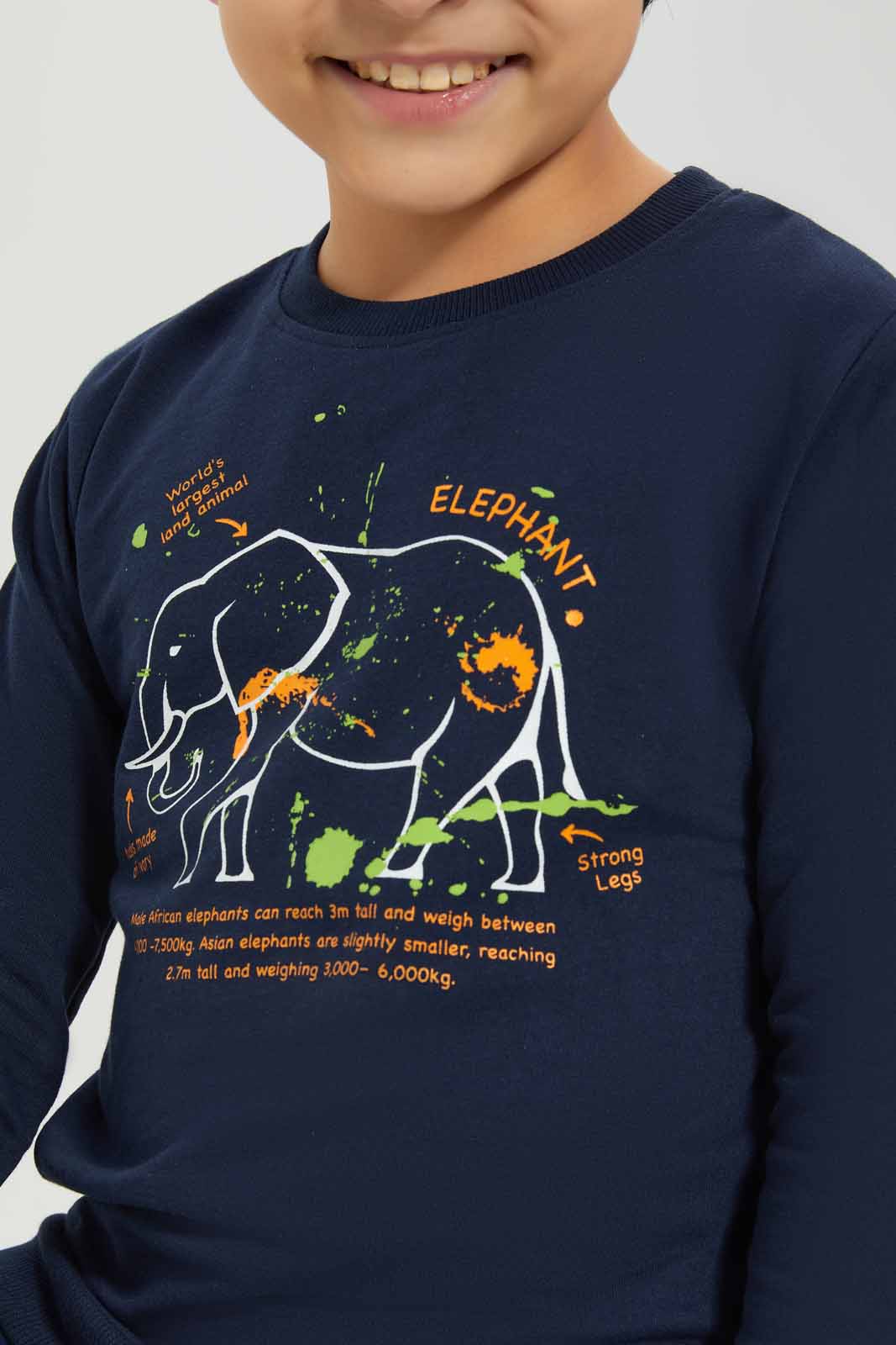 Redtag-Boys-Navy-Elephant-Print-Crew-Neck-Sweatshirt-BOY-Sweatshirts,-Category:Sweatshirts,-Colour:Navy,-Deals:New-In,-Dept:Boys,-Filter:Boys-(2-to-8-Yrs),-New-In-BOY-APL,-Non-Sale,-S23A,-Section:Boys-(0-to-14Yrs),-TBL-Boys-2 to 8 Years