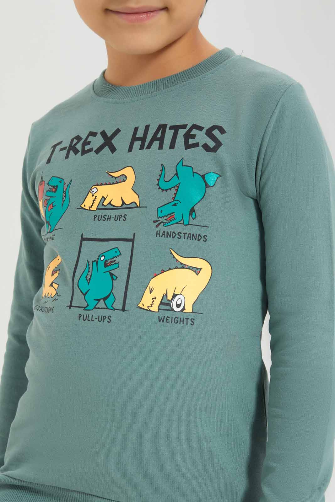Redtag-Boys-Olive-Dino-Print-Crew-Neck-Sweatshirt-BOY-Sweatshirts,-Category:Sweatshirts,-Colour:Olive,-Deals:New-In,-Dept:Boys,-Filter:Boys-(2-to-8-Yrs),-New-In-BOY-APL,-Non-Sale,-S23A,-Section:Boys-(0-to-14Yrs),-TBL-Boys-2 to 8 Years