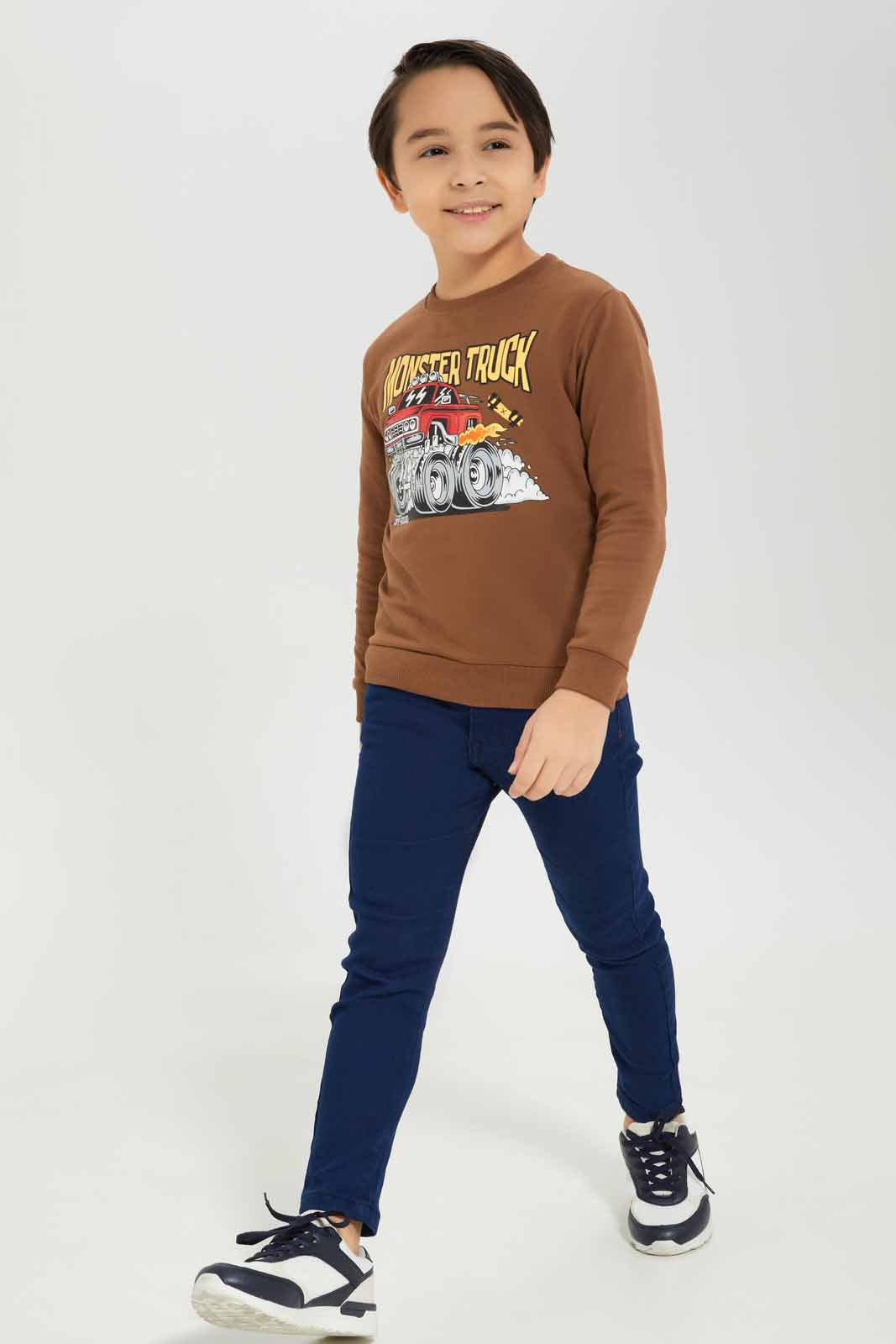 Redtag-Boys-Brown-Truck-Print-Crew-Neck-Sweatshirt-BOY-Sweatshirts,-Category:Sweatshirts,-Colour:Brown,-Deals:New-In,-Dept:Boys,-Filter:Boys-(2-to-8-Yrs),-New-In-BOY-APL,-Non-Sale,-S23A,-Section:Boys-(0-to-14Yrs),-TBL-Boys-2 to 8 Years