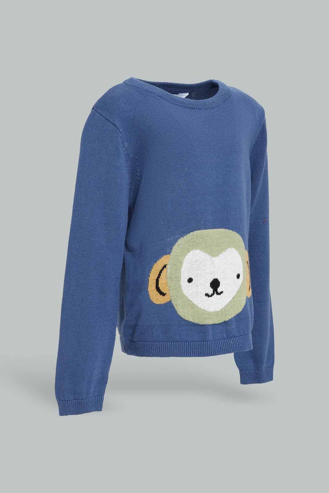 Redtag-Boys-Bule-Monkey-Jacquard-Crewbeck-Pullover-Category:Pullovers,-Colour:Blue,-Deals:New-In,-Dept:Boys,-Filter:Infant-Boys-(3-to-24-Mths),-INB-Pullovers,-New-In-INB-APL,-Non-Sale,-S23A,-Section:Boys-(0-to-14Yrs)-Infant-Boys-3 to 24 Months
