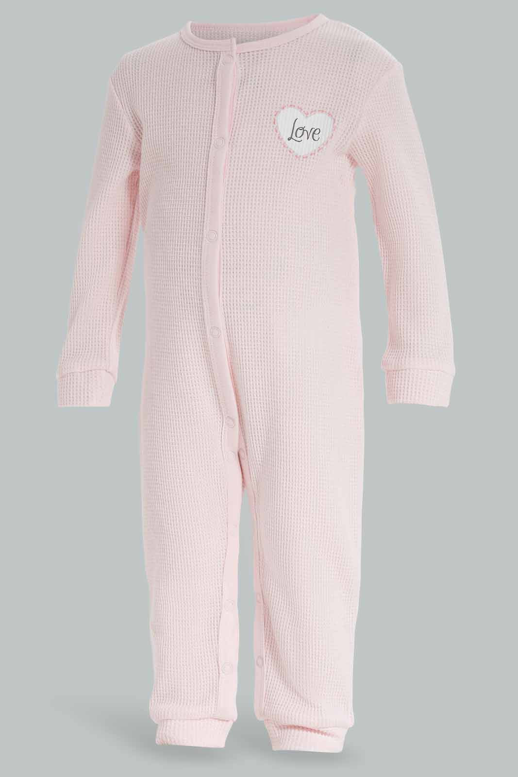 Redtag-Girls-Pink-Waffle-Romper-Suit-Category:Rompers,-Colour:Assorted,-Deals:New-In,-Dept:New-Born,-Filter:Baby-(0-to-12-Mths),-NBG-Rompers,-New-In-NBG-APL,-Non-Sale,-S23A,-Section:Boys-(0-to-14Yrs)-Baby-