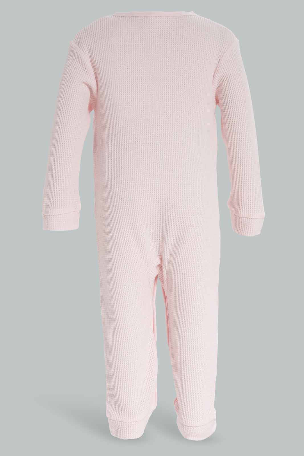 Redtag-Girls-Pink-Waffle-Romper-Suit-Category:Rompers,-Colour:Assorted,-Deals:New-In,-Dept:New-Born,-Filter:Baby-(0-to-12-Mths),-NBG-Rompers,-New-In-NBG-APL,-Non-Sale,-S23A,-Section:Boys-(0-to-14Yrs)-Baby-