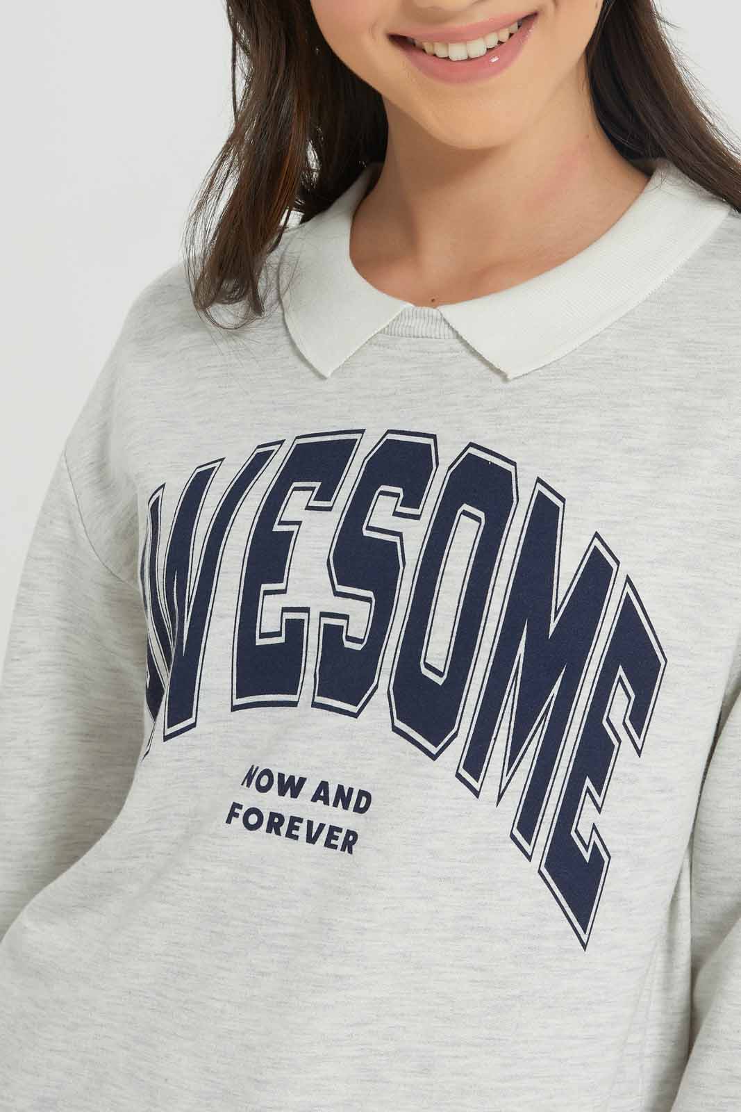 Redtag-Girls-Grey-Melange-Collared-Sweatshirts-Category:Sweatshirts,-Colour:Grey,-Deals:New-In,-Dept:Girls,-Filter:Senior-Girls-(8-to-14-Yrs),-GSR-Sweatshirts,-New-In-GSR-APL,-Non-Sale,-S23A,-Section:Girls-(0-to-14Yrs),-TBL-Senior-Girls-9 to 14 Years