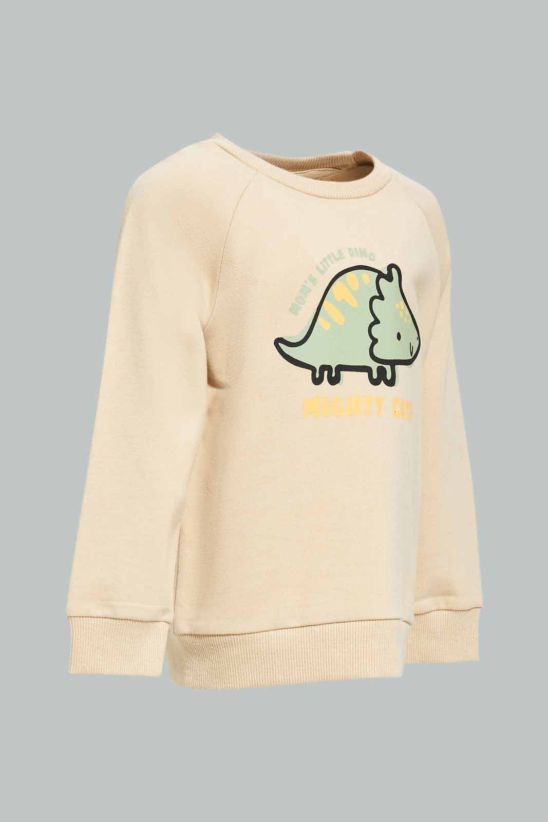 Redtag-Boys-Stone-Dino-Ls-Sweatshirts-Category:Sweatshirts,-Colour:Beige,-Deals:New-In,-Dept:Boys,-Filter:Infant-Boys-(3-to-24-Mths),-INB-Sweatshirts,-New-In-INB-APL,-Non-Sale,-S23A,-Section:Boys-(0-to-14Yrs),-TBL-Infant-Boys-3 to 24 Months