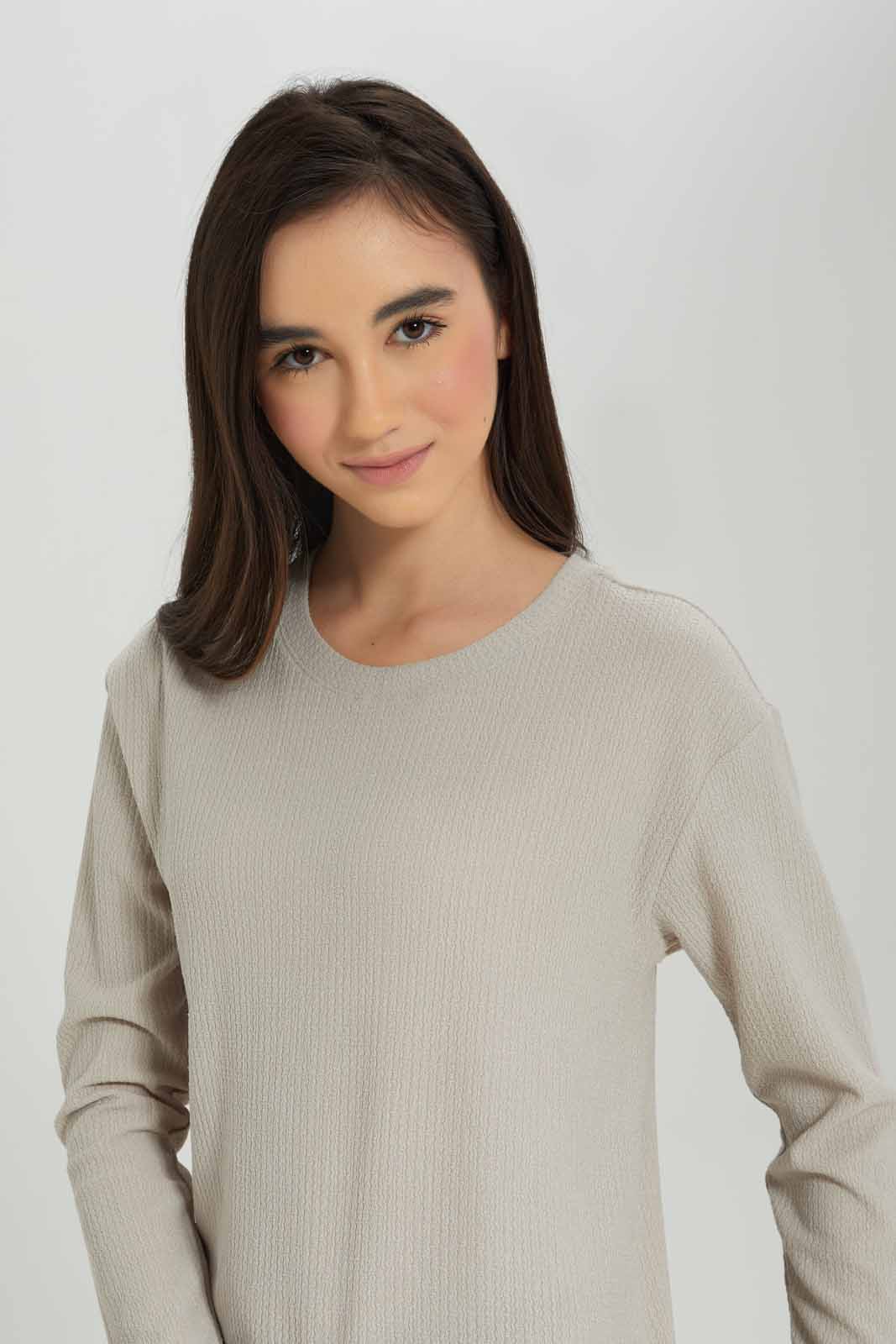 Redtag-Girls-Beige-Jacquard-Top-Category:T-Shirts,-Colour:Beige,-Deals:New-In,-Dept:Girls,-Filter:Senior-Girls-(8-to-14-Yrs),-GSR-T-Shirts,-New-In-GSR-APL,-Non-Sale,-S23A,-Section:Girls-(0-to-14Yrs),-TBL-Senior-Girls-9 to 14 Years