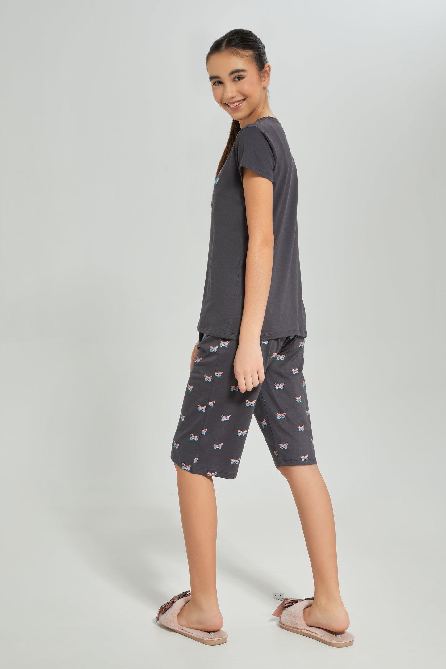 Senior Girls Charcoal Butterfly Print Pyjama Set (2 Piece)