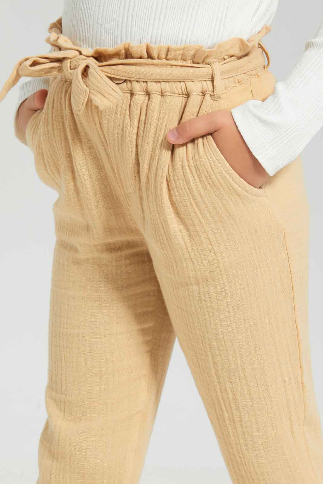 Redtag-Girls-Stone-Papaerbag-Trouser-Category:Trousers,-Colour:Stonewash,-Deals:New-In,-Dept:Girls,-Filter:Girls-(2-to-8-Yrs),-GIR-Trousers,-New-In-GIR-APL,-Non-Sale,-S23A,-Section:Girls-(0-to-14Yrs)-Girls-2 to 8 Years