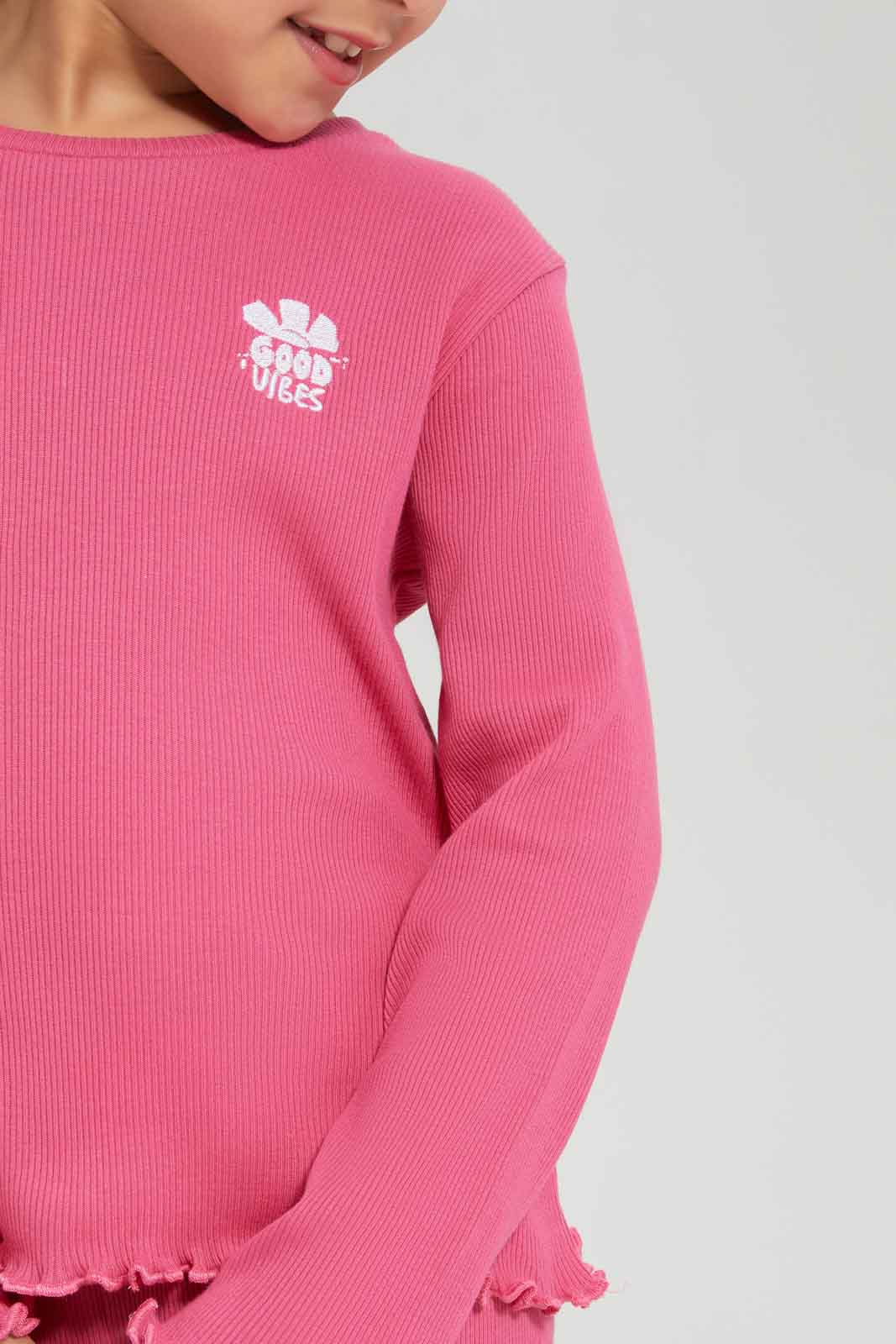 Redtag-Girls-Pink-Rib-Tee-Category:T-Shirts,-Colour:Apricot,-Deals:New-In,-Dept:Girls,-Filter:Girls-(2-to-8-Yrs),-GIR-T-Shirts,-New-In-GIR-APL,-Non-Sale,-S23A,-Section:Girls-(0-to-14Yrs),-TBL-Girls-2 to 8 Years