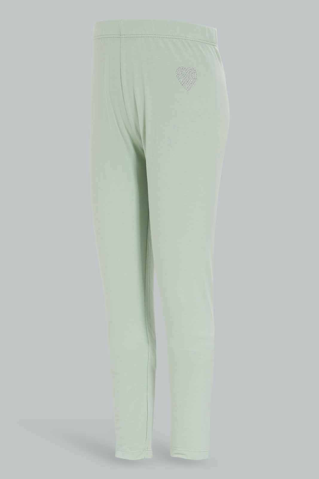 Redtag-Girls-Green-Legging-With-Rhine-Stone-Category:Leggings,-Colour:Green,-Deals:New-In,-Dept:Girls,-Filter:Girls-(2-to-8-Yrs),-GIR-Leggings,-New-In-GIR-APL,-Non-Sale,-S23A,-Section:Girls-(0-to-14Yrs),-TBL-Girls-2 to 8 Years
